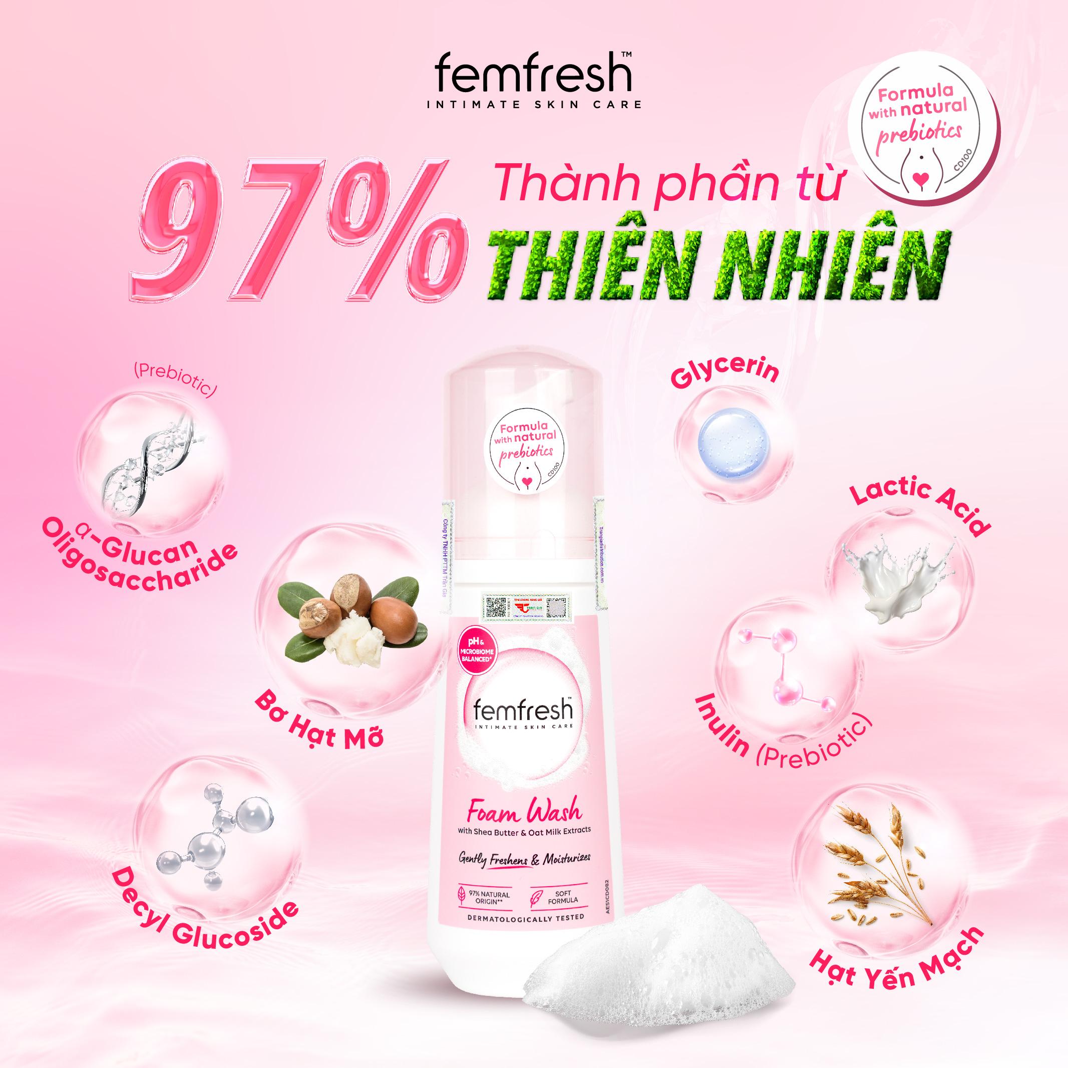 Mô tả Bọt vệ sinh phụ nữ cao cấp Femfresh - Giúp Dưỡng Ẩm, chống viêm, ngăn ngừa nấm ngứa- 150ml - 2