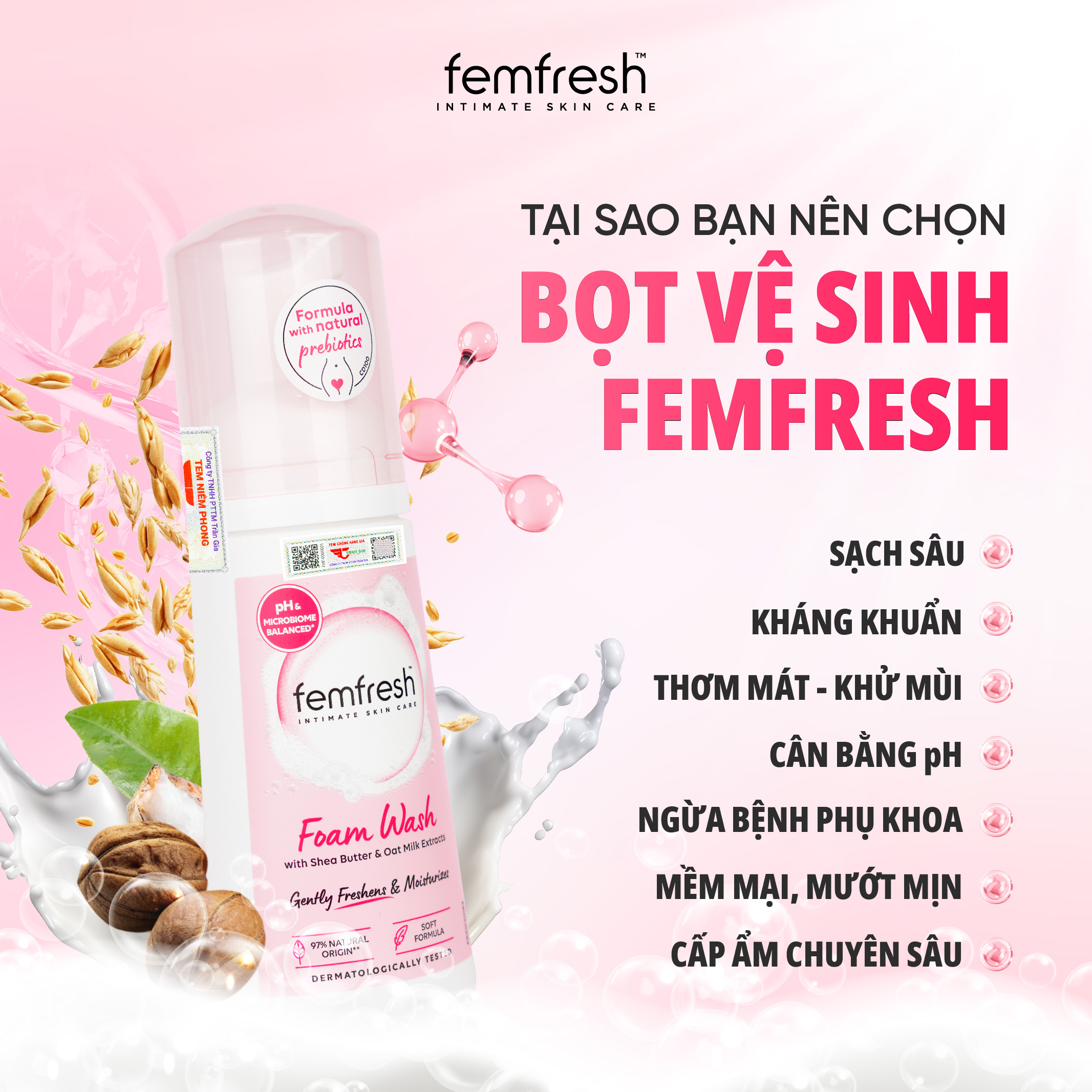 Mô tả Bọt vệ sinh phụ nữ cao cấp Femfresh - Giúp Dưỡng Ẩm, chống viêm, ngăn ngừa nấm ngứa- 150ml - 11