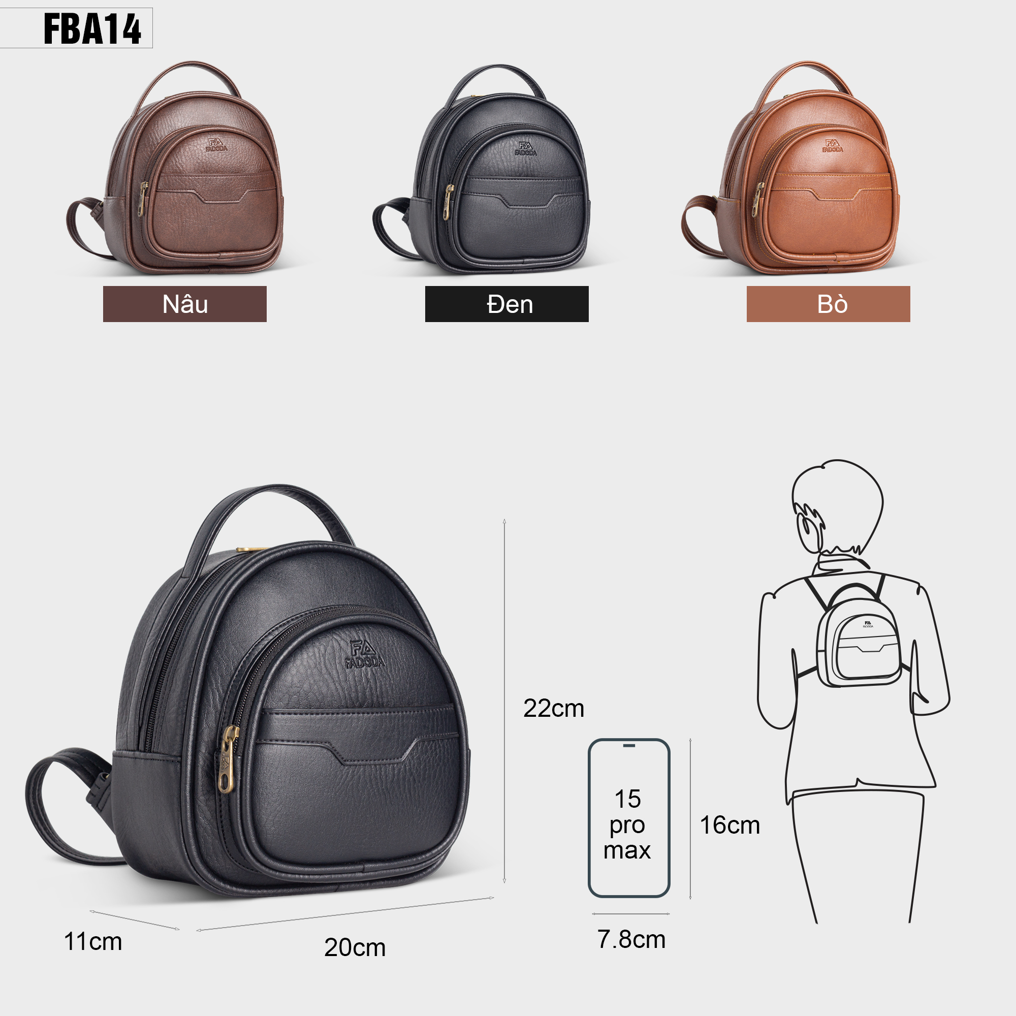 Mô tả Balo nữ mini thời trang dễ thương FADODA FBA14 - 2