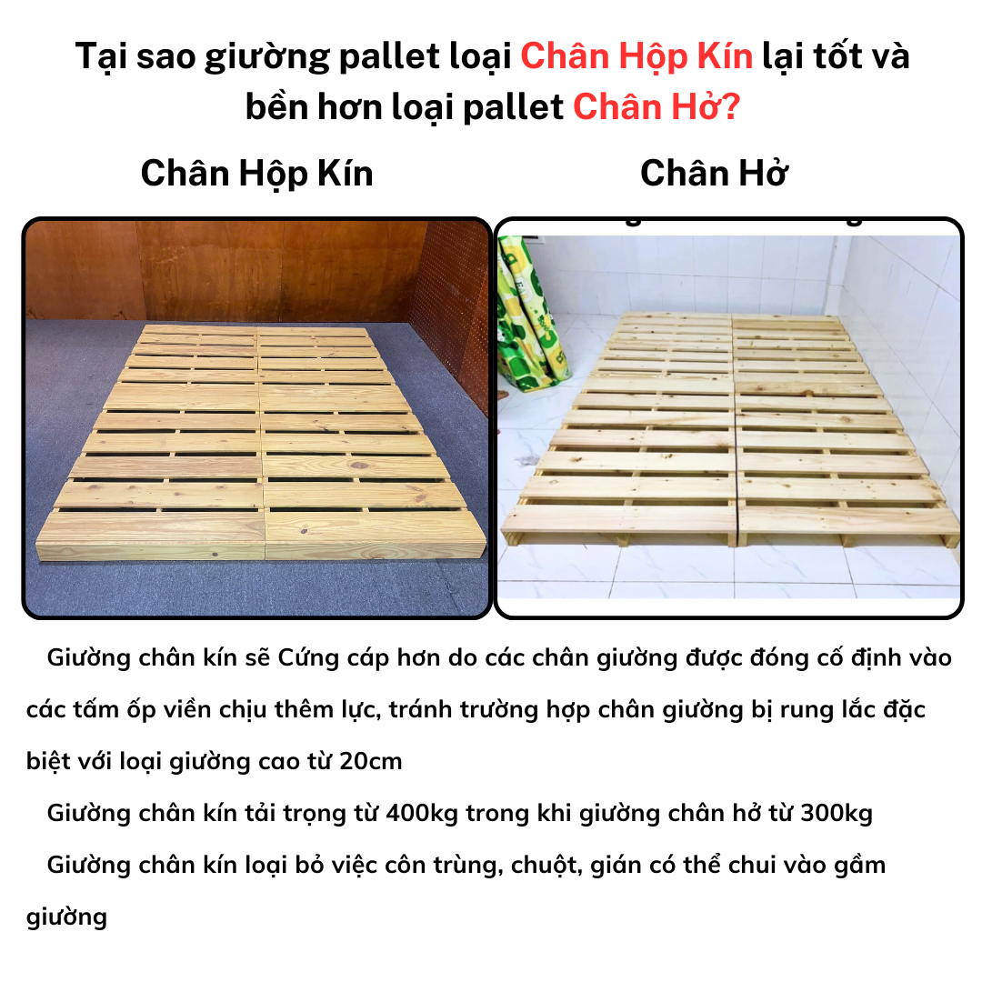 Mô tả Giường pallet gỗ thông Behomes loại hộp kín, đã ráp sẵn hoàn thiện, nan dày, đã xử lí ẩm mốc mối mọi - 1