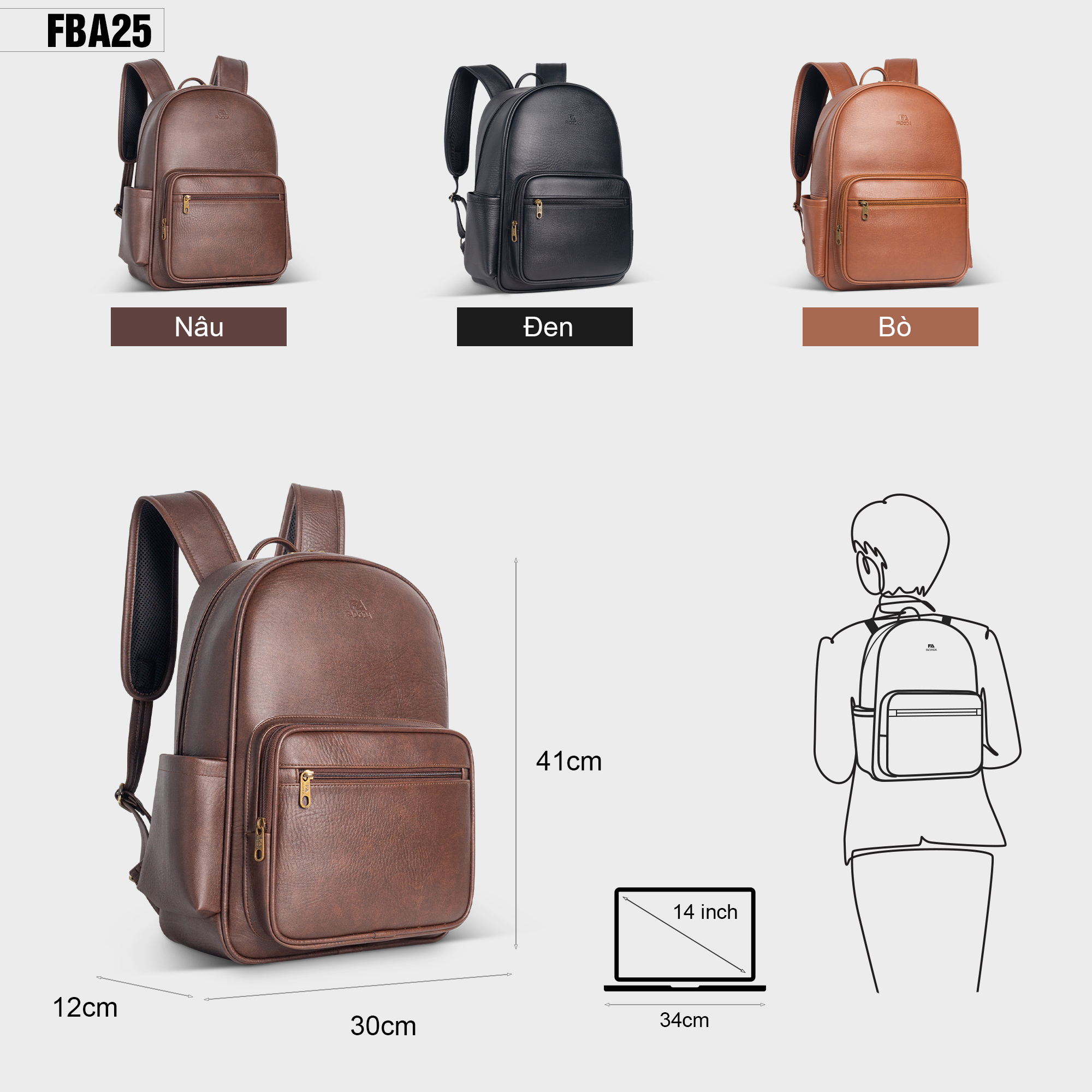 Mô tả Balo da công sở cao cấp unisex Fadoda FBA25 - 2
