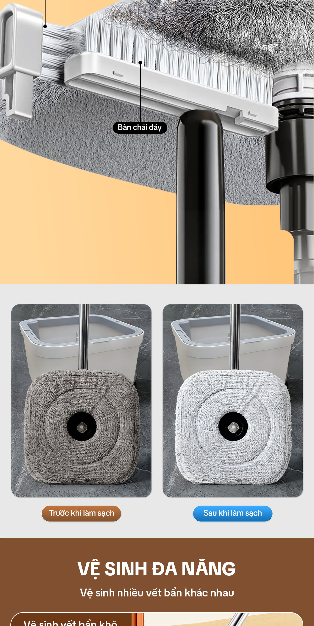 Mô tả Cây lau nhà tách nước bẩn, bộ lau nhà tự vắt xoay 360 độ, chổi lau nhà thông minh Parroti Spin - SA01 - 5