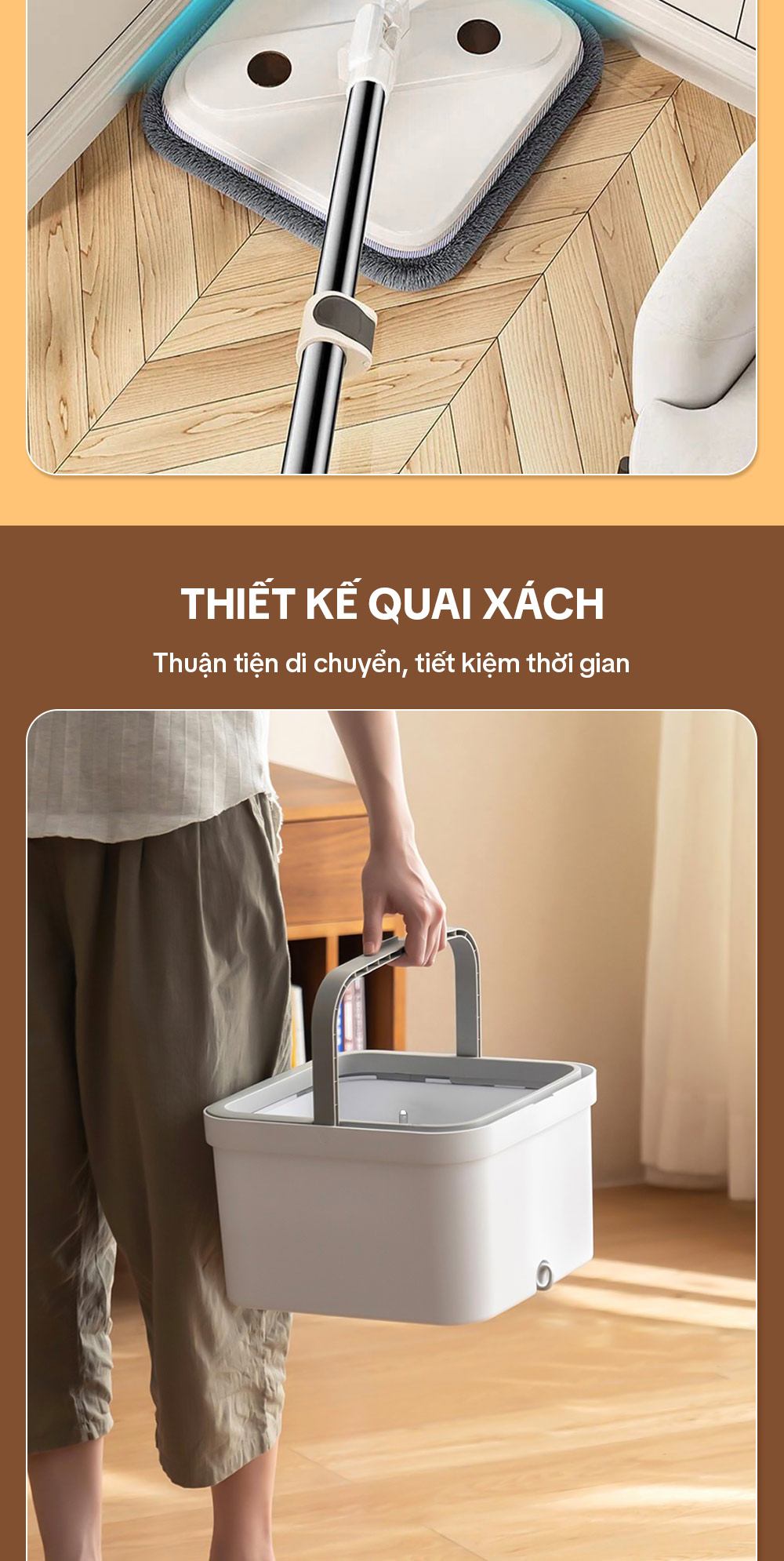 Mô tả Cây lau nhà tách nước bẩn, bộ lau nhà tự vắt xoay 360 độ, chổi lau nhà thông minh Parroti Spin - SA01 - 8