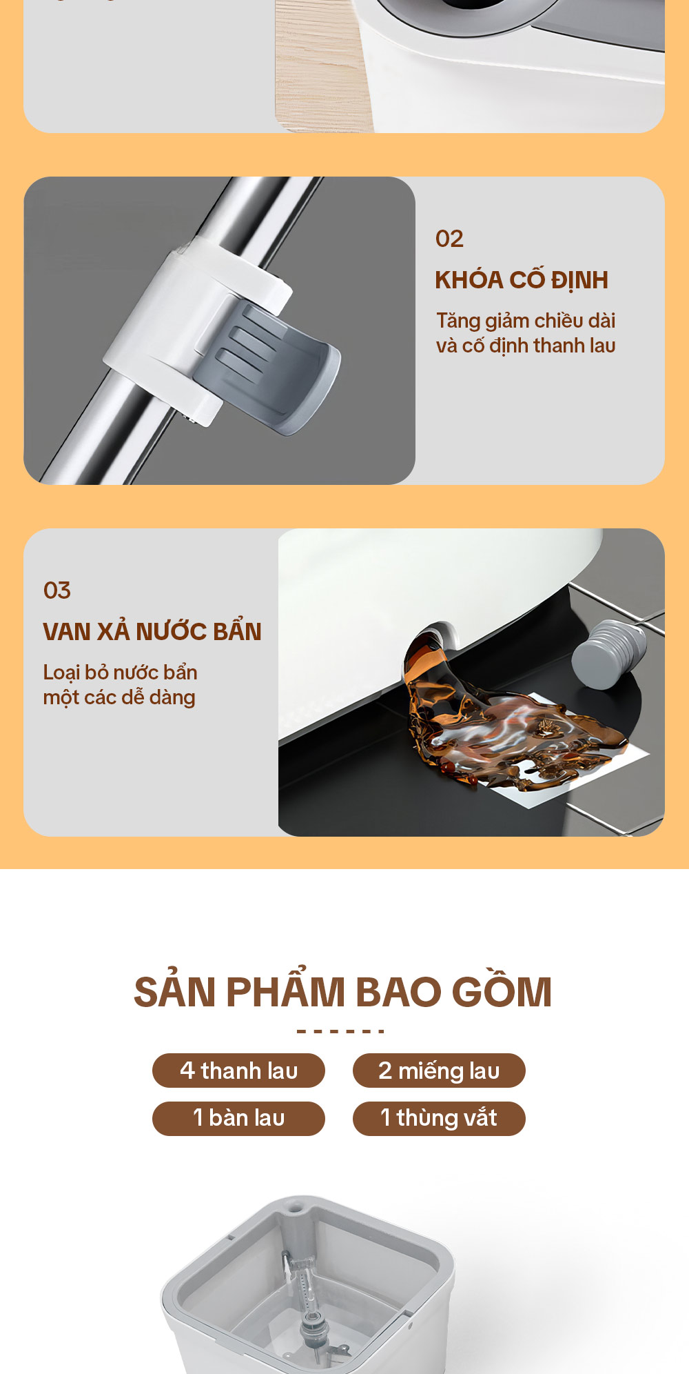 Mô tả Cây lau nhà tách nước bẩn, bộ lau nhà tự vắt xoay 360 độ, chổi lau nhà thông minh Parroti Spin - SA01 - 10