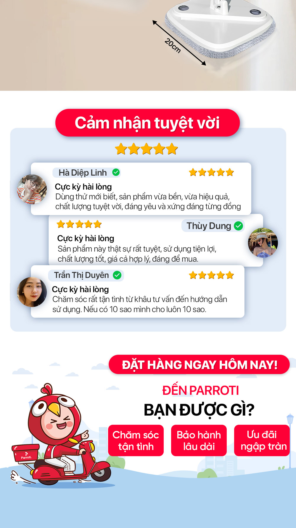 Mô tả Cây lau nhà tách nước bẩn, bộ lau nhà tự vắt xoay 360 độ, chổi lau nhà thông minh Parroti Spin - SA01 - 12