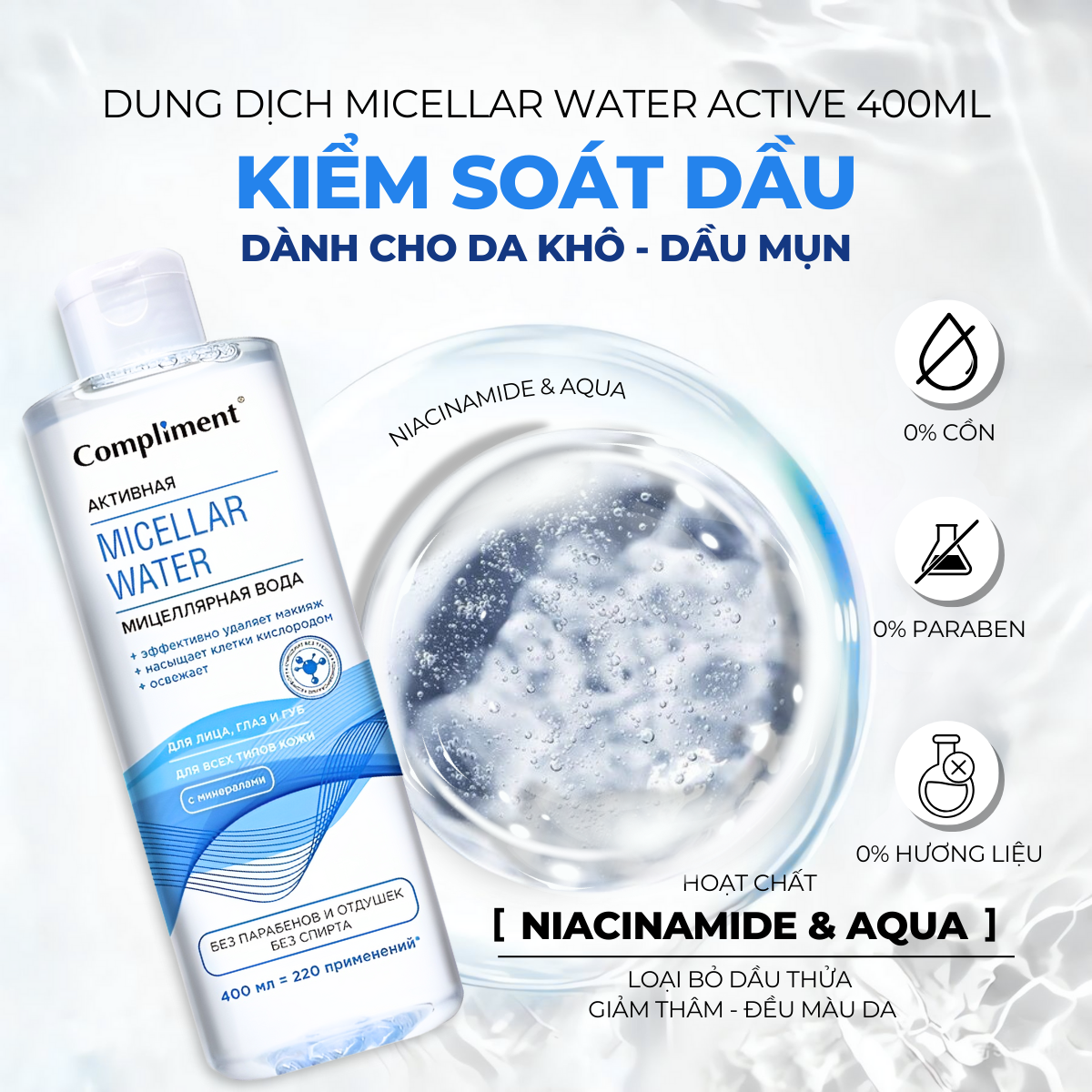 Mô tả Nước Tẩy Trang Compliment 400ml Dành Cho Mọi Loại Da Nhaỵ Cảm Dầu Mụn - 3