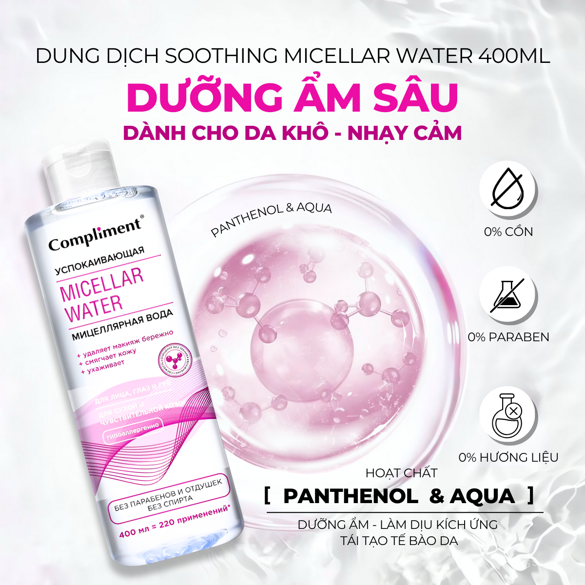 Mô tả Nước Tẩy Trang Compliment 400ml Dành Cho Mọi Loại Da Nhaỵ Cảm Dầu Mụn - 4