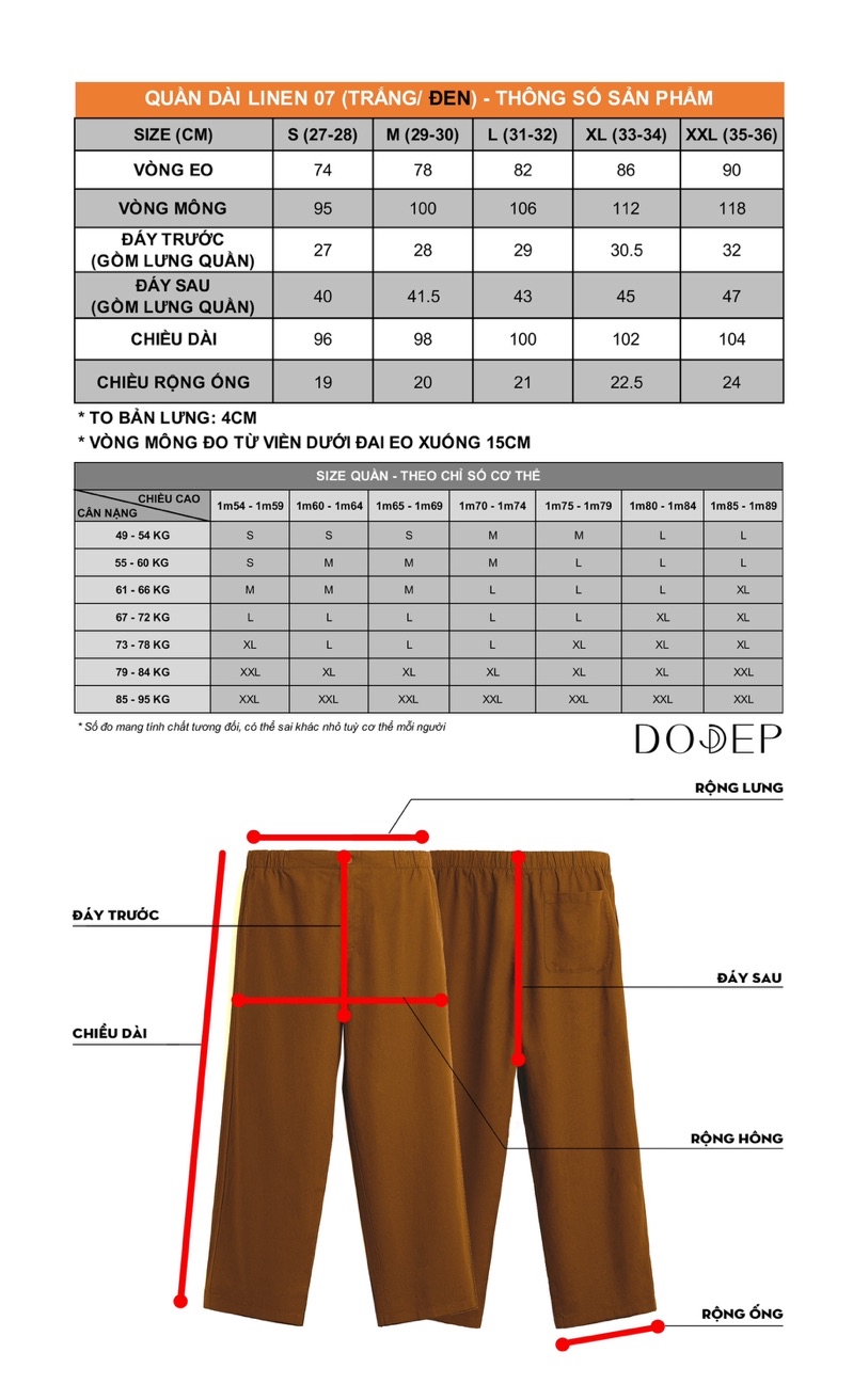 Mô tả DODEP Quần dài nam ống suông 100% linen premium màu trắng, đen - 1