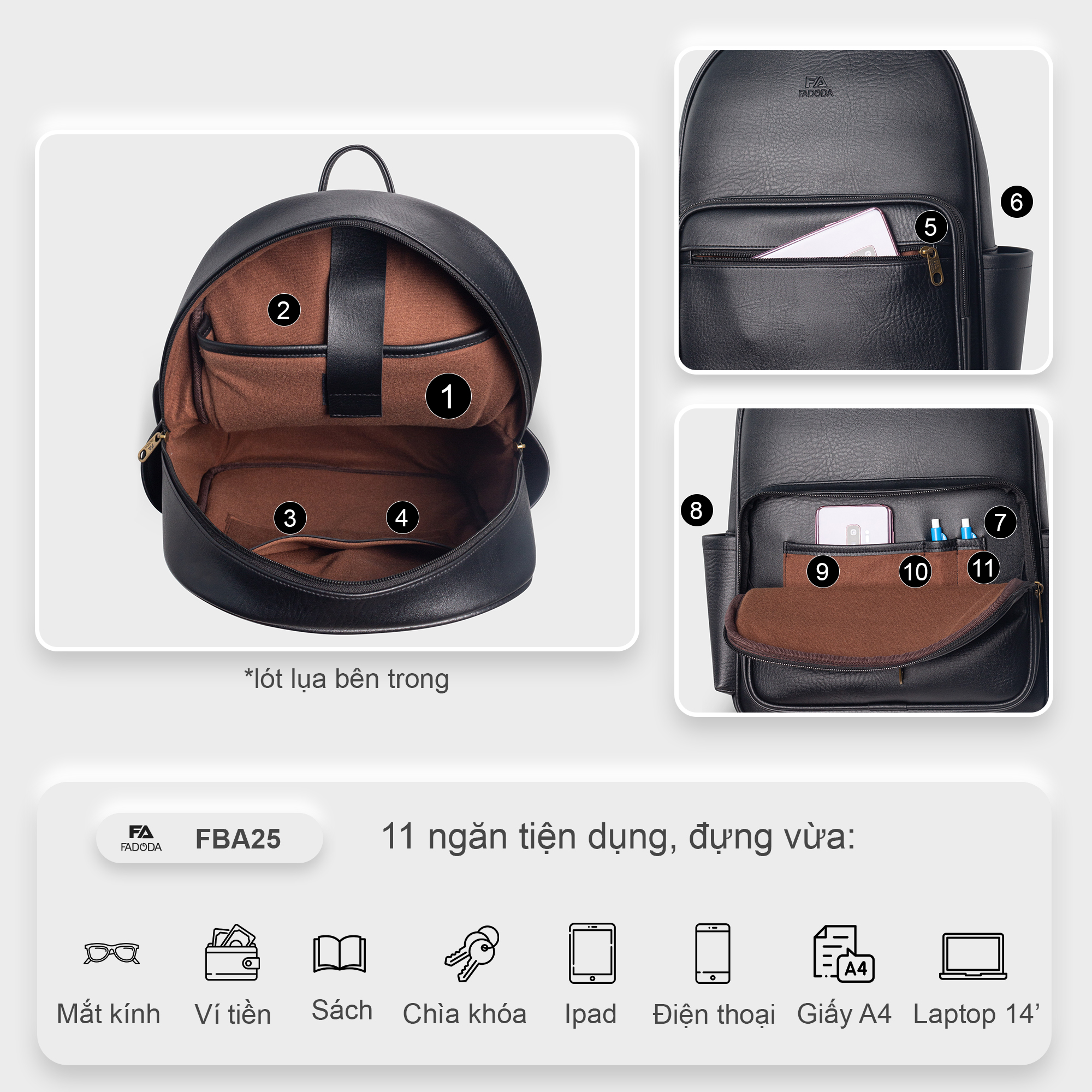 Mô tả Balo da công sở unisex thời trang FA DO DA FBA25 - 4
