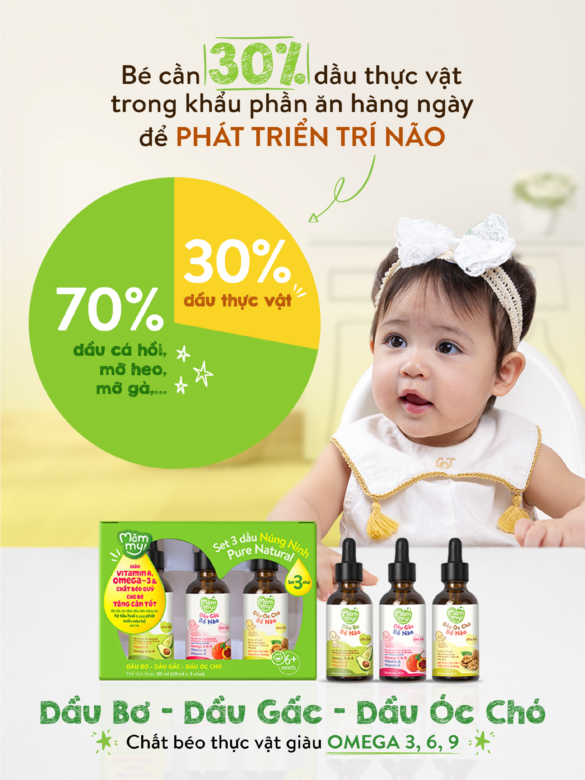 Mô tả Combo 3 dầu ăn dặm núng nính Mămmy gồm dầu bơ, dầu óc chó, dầu gấc giúp bé phát triển toàn diện về trí não, thị lực - 5