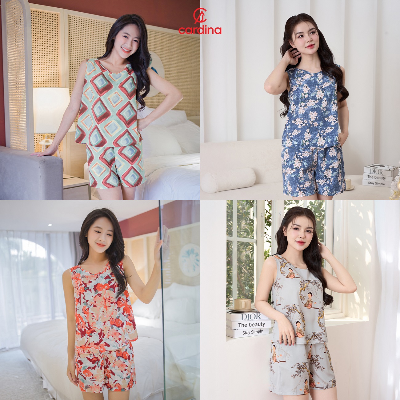 Mô tả Đồ Bộ Nữ 𝐂𝐀𝐑𝐃𝐈𝐍𝐀 Chất Lụa Mango Cao Cấp Quần Đùi Áo Sát Nách Họa Tiết Nhẹ Nhàng Nữ Tính 5BMN02 - 2