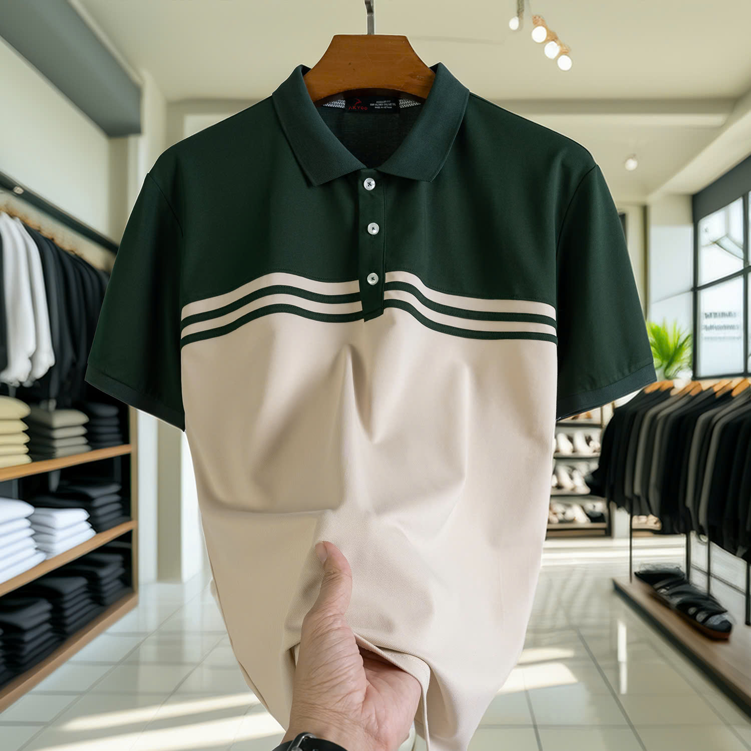 Mô tả Áo POLO Nam Bigsize 80-140KG AKYOO Cao Cấp Cotton Co Giãn, Thâm Hút Mồ Hôi- PL XANH GHI - 2