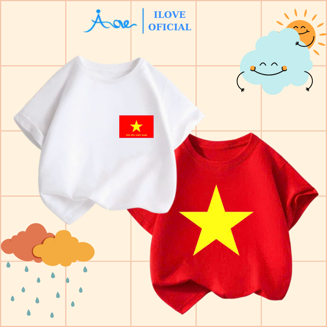 Mô tả ILOVE Áo thun cờ đỏ sao vàng Việt Nam, Áo cộc Việt Nam cho bé chất cotton co giãn cho bé từ 8.5-32kg - 1