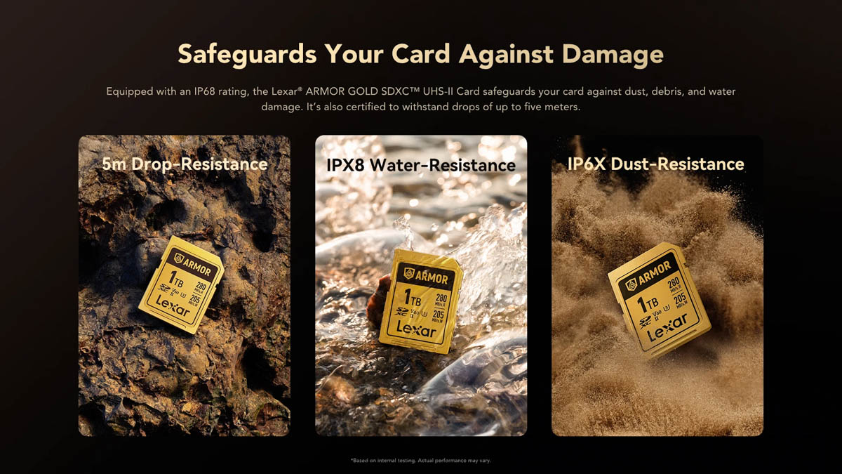 Thẻ Nhớ Lexar Armor Gold Sdxc Uhs-Ii 128Gb Thép Không Gỉ, Chống Nước, Chống Sốc