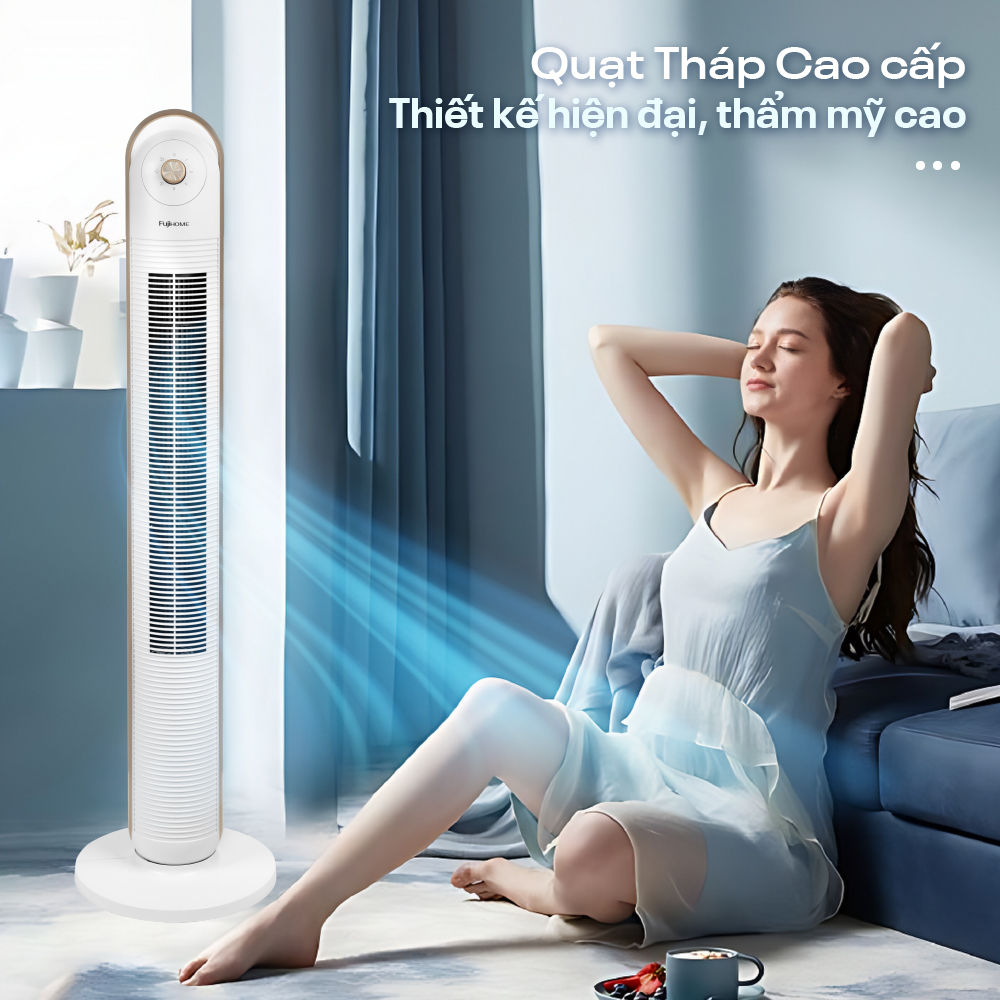 Mô tả Quạt tháp điều hòa nhập khẩu FUJIHOME TF-13EM, thiết kế hiện đại, sang trọng, 3 chế độ gió - 8