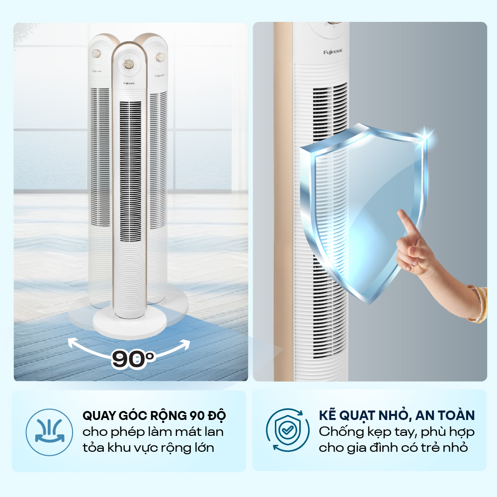 Mô tả Quạt tháp điều hòa nhập khẩu FUJIHOME TF-13EM, thiết kế hiện đại, sang trọng, 3 chế độ gió - 10