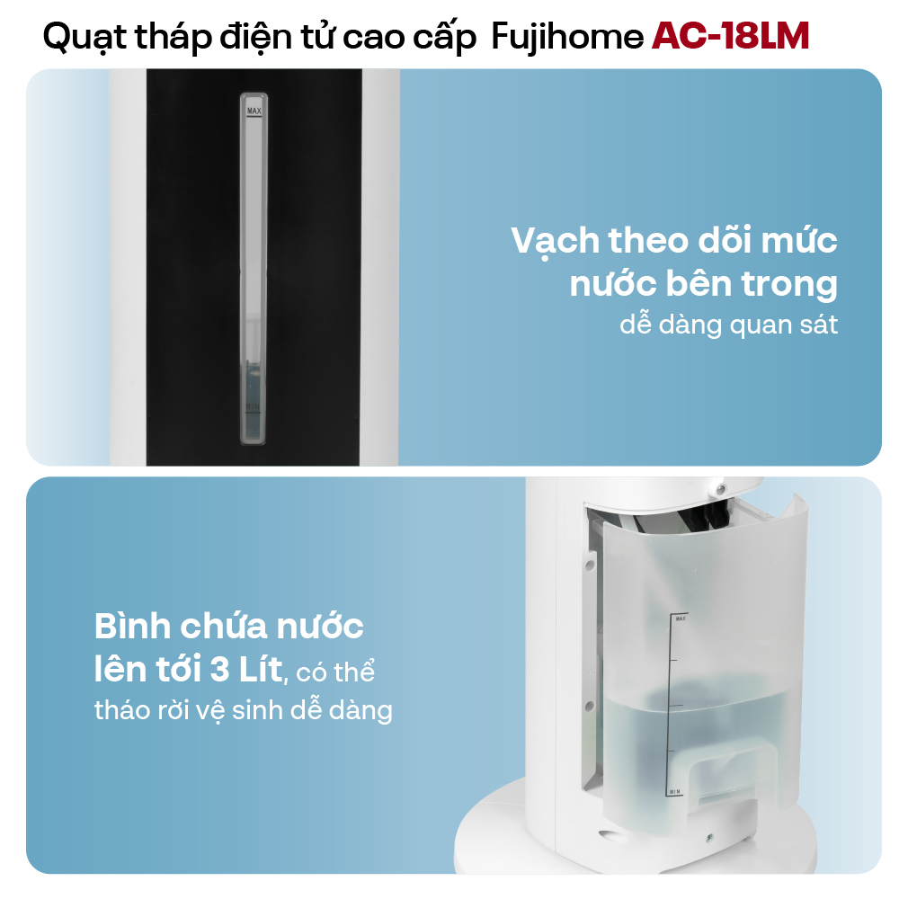 Mô tả Quạt tháp điều hoà cao cấp Fujihome AC-18LM thiết kế hiện đại, nhỏ gọn, 3 cấp độ gió, động cơ bền bỉ - 10