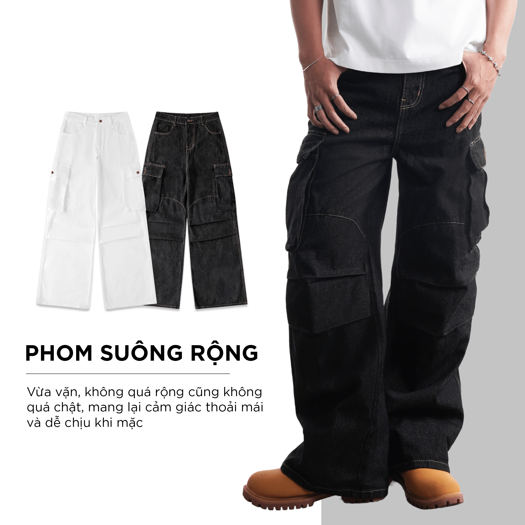 Quần jeans nam túi hộp ống rộng CAPMAN CLUB