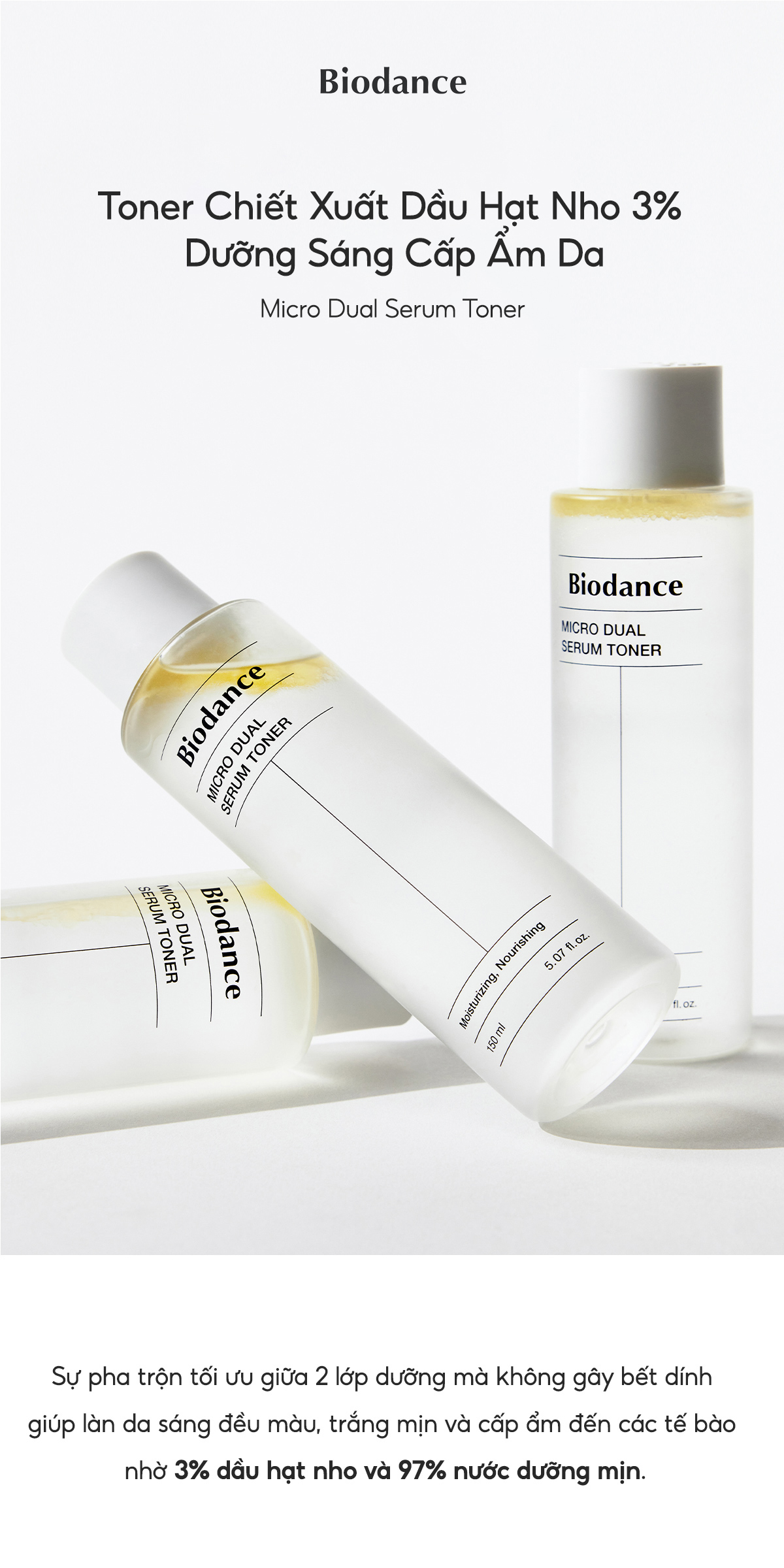 Mô tả BIODANCE Toner Chiết Xuất Dầu Hạt Nho Huyết Thanh Cấp Ẩm Cải Thiện Kết Cấu Da Micro Dual Serum Toner - 1