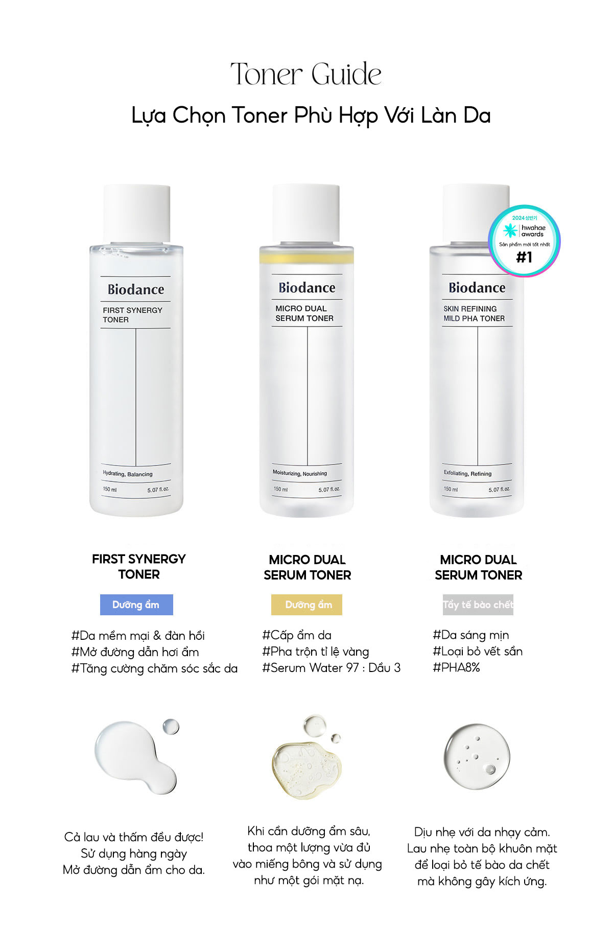 Mô tả BIODANCE Toner Chiết Xuất Dầu Hạt Nho Huyết Thanh Cấp Ẩm Cải Thiện Kết Cấu Da Micro Dual Serum Toner - 10