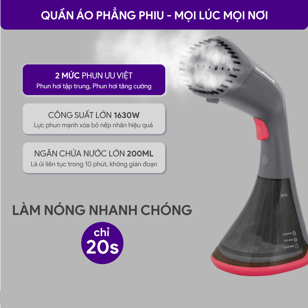 Mô tả Bàn Ủi Hơi Nước Cầm Tay BlueStone GSB-4033 - 1630W - 2