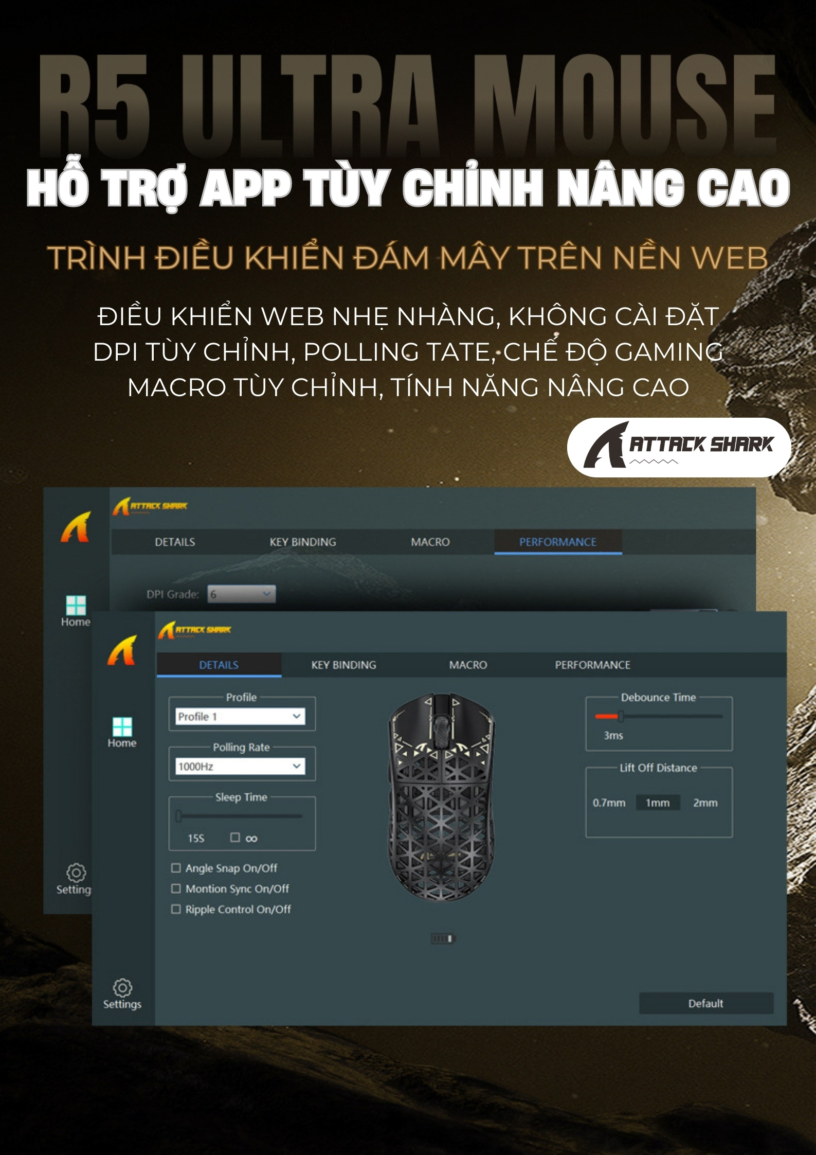 Chuột Gaming Attack Shark R5 Ultra - Siêu Nhẹ 39g, Polling 8KHz, PixArt ...