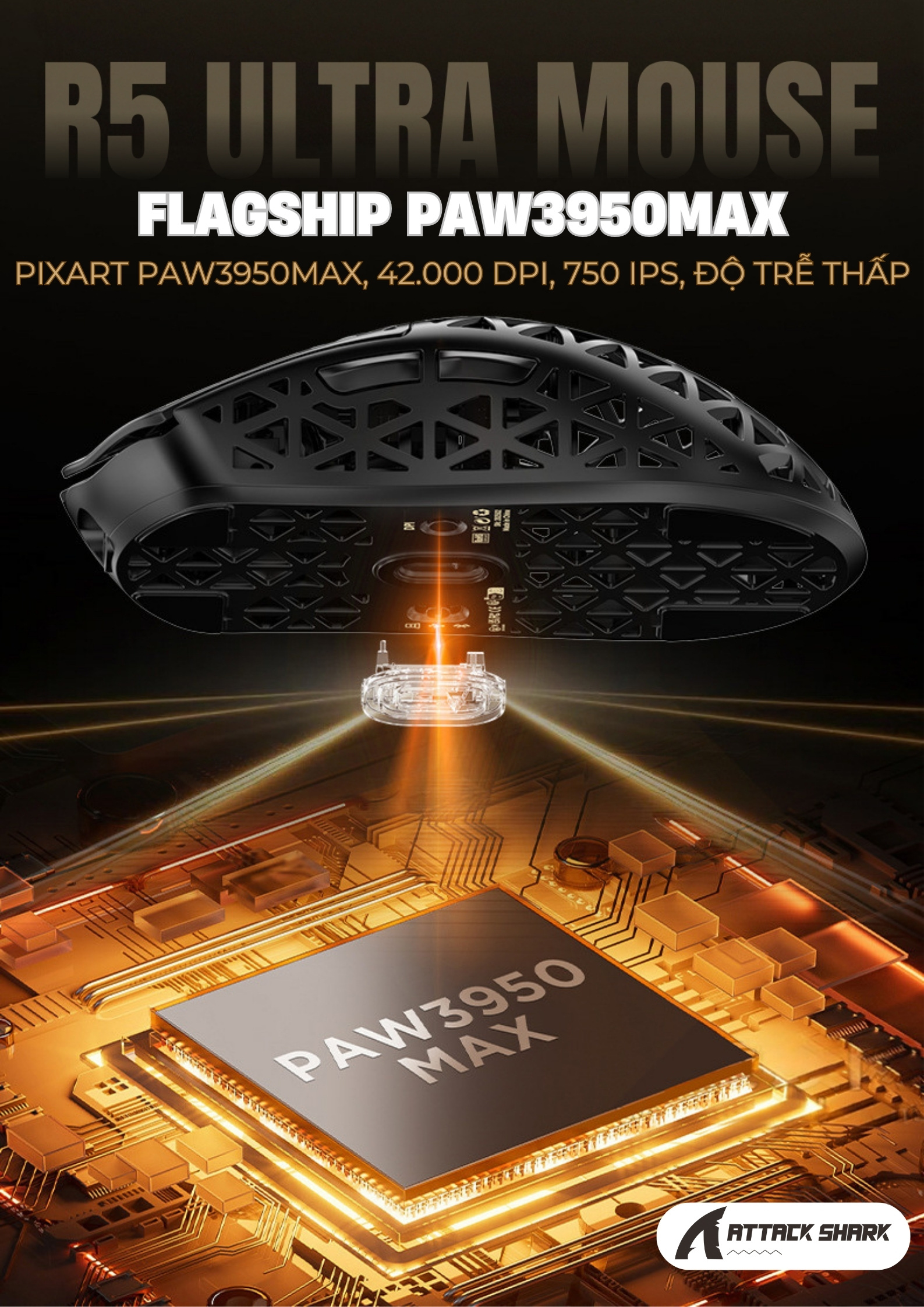 Chuột Gaming Attack Shark R5 Ultra - Siêu Nhẹ 39g, Polling 8KHz, PixArt ...