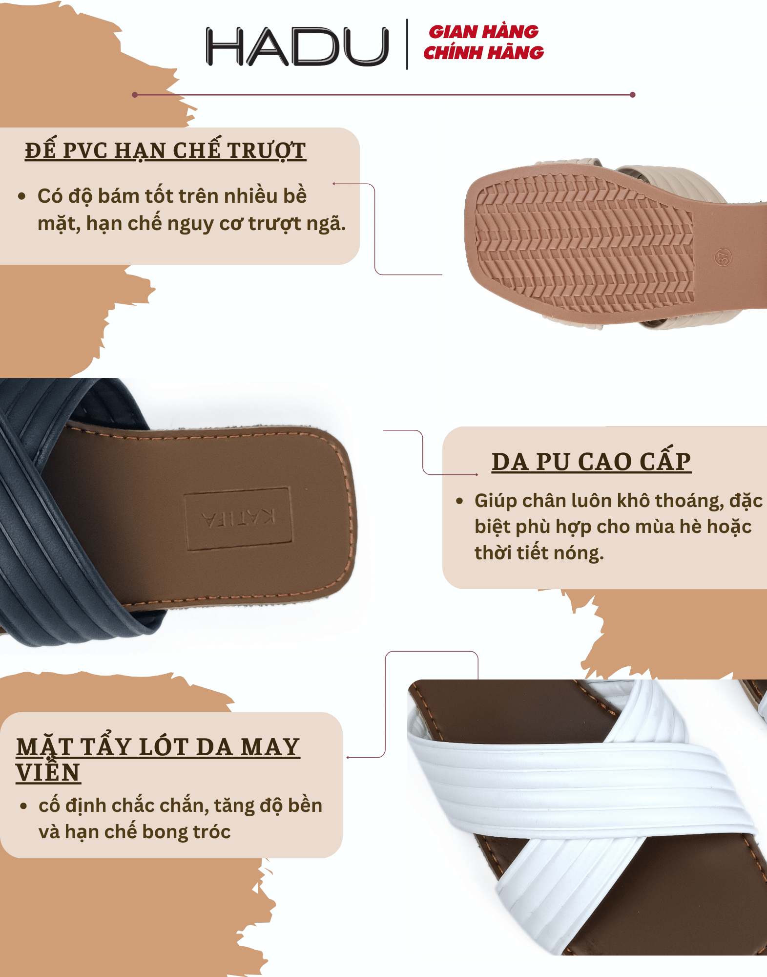 Dép Bệt Nữ HADU K115D Màu Kem