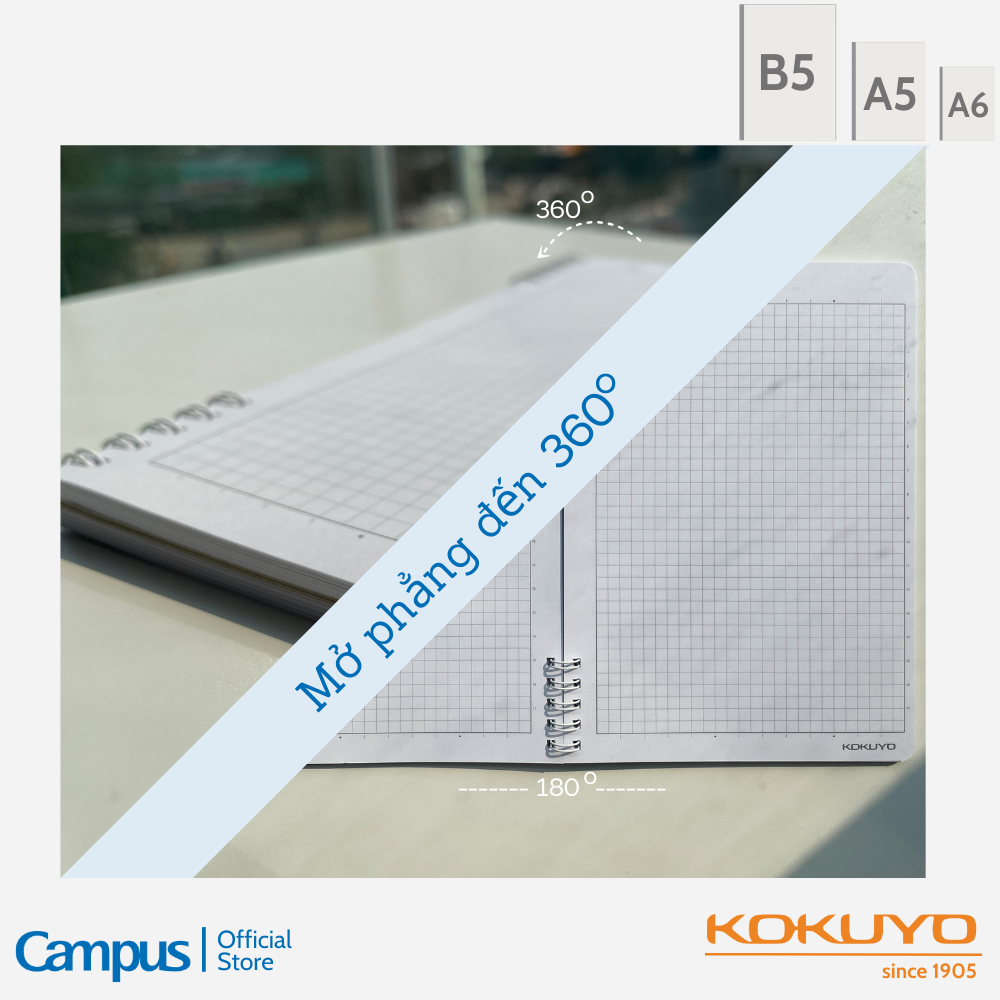 Mô tả Sổ Lò Xo 4 màu KUSUMI, kích thước A6/A5/B5, kẻ ngang 7mm, chính hãng Campus - 2