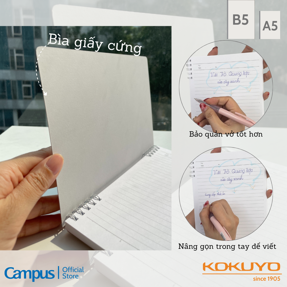 Mô tả Sổ Lò Xo 4 màu KUSUMI, kích thước A6/A5/B5, kẻ ngang 7mm, chính hãng Campus - 4