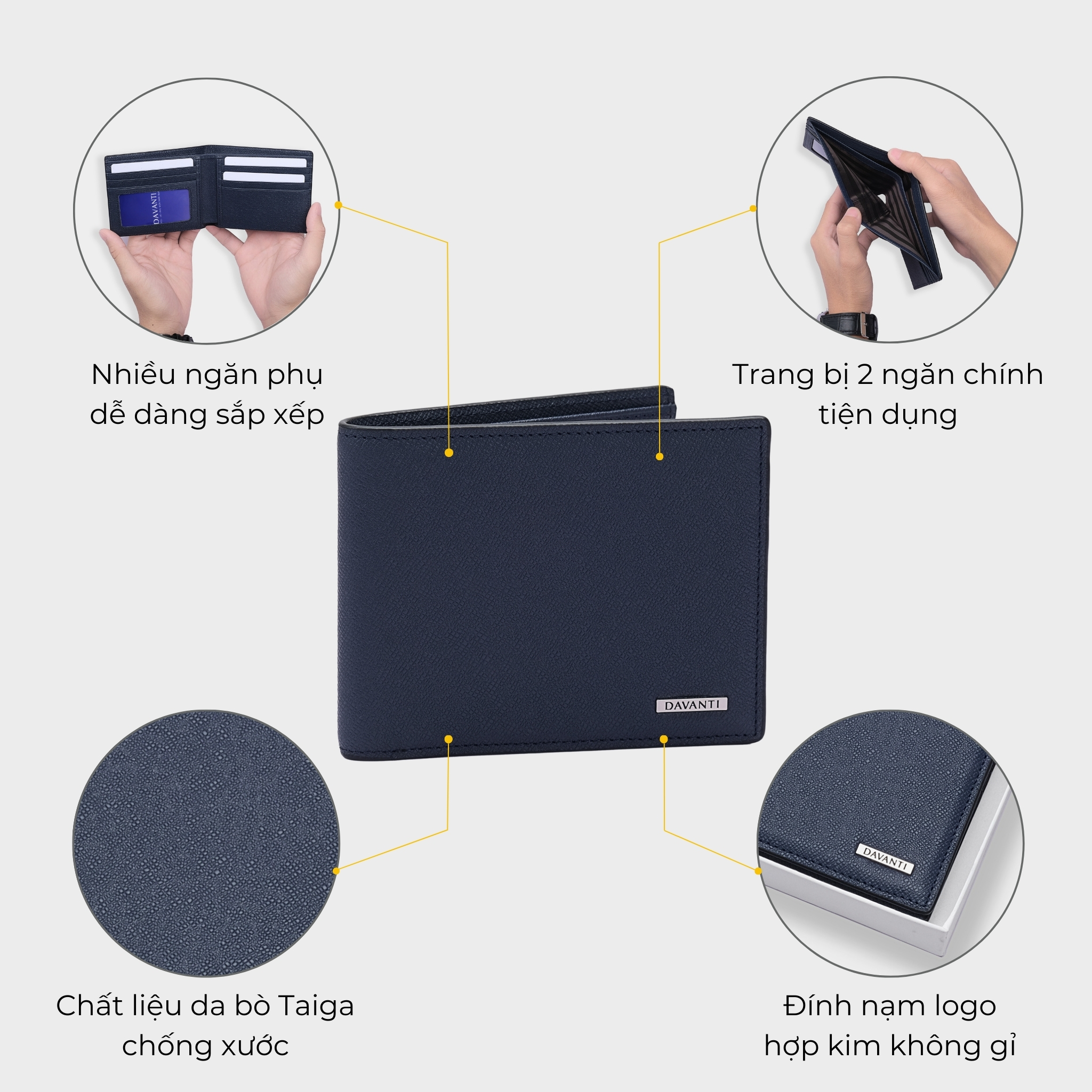 Mô tả Bóp Ví Nam Da Bò Taiga Dáng Ngang Đính Logo Hợp Kim Thời Thượng FA294 - 2