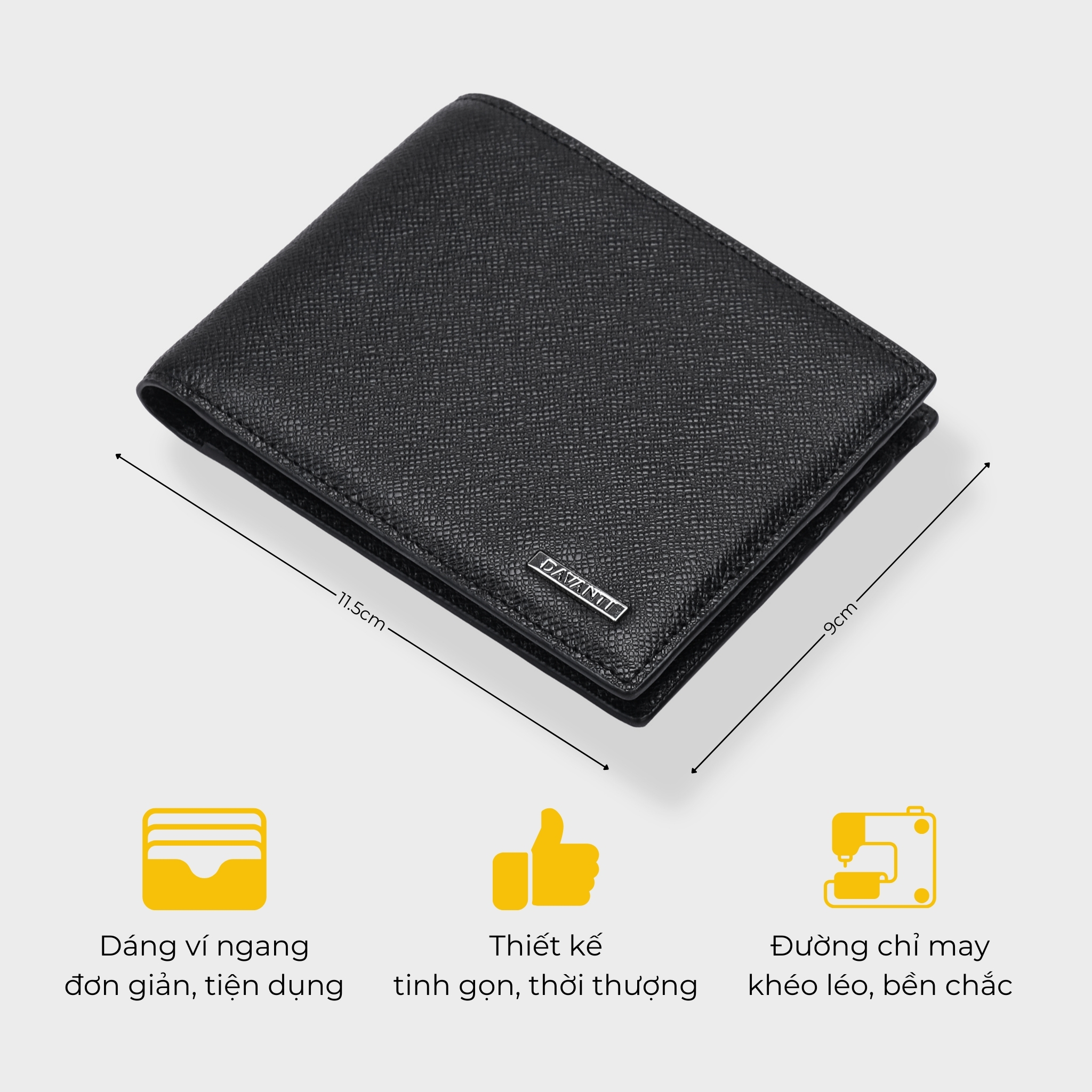 Mô tả Bóp Ví Nam Da Bò Taiga Dáng Ngang Đính Logo Hợp Kim Thời Thượng FA294 - 1