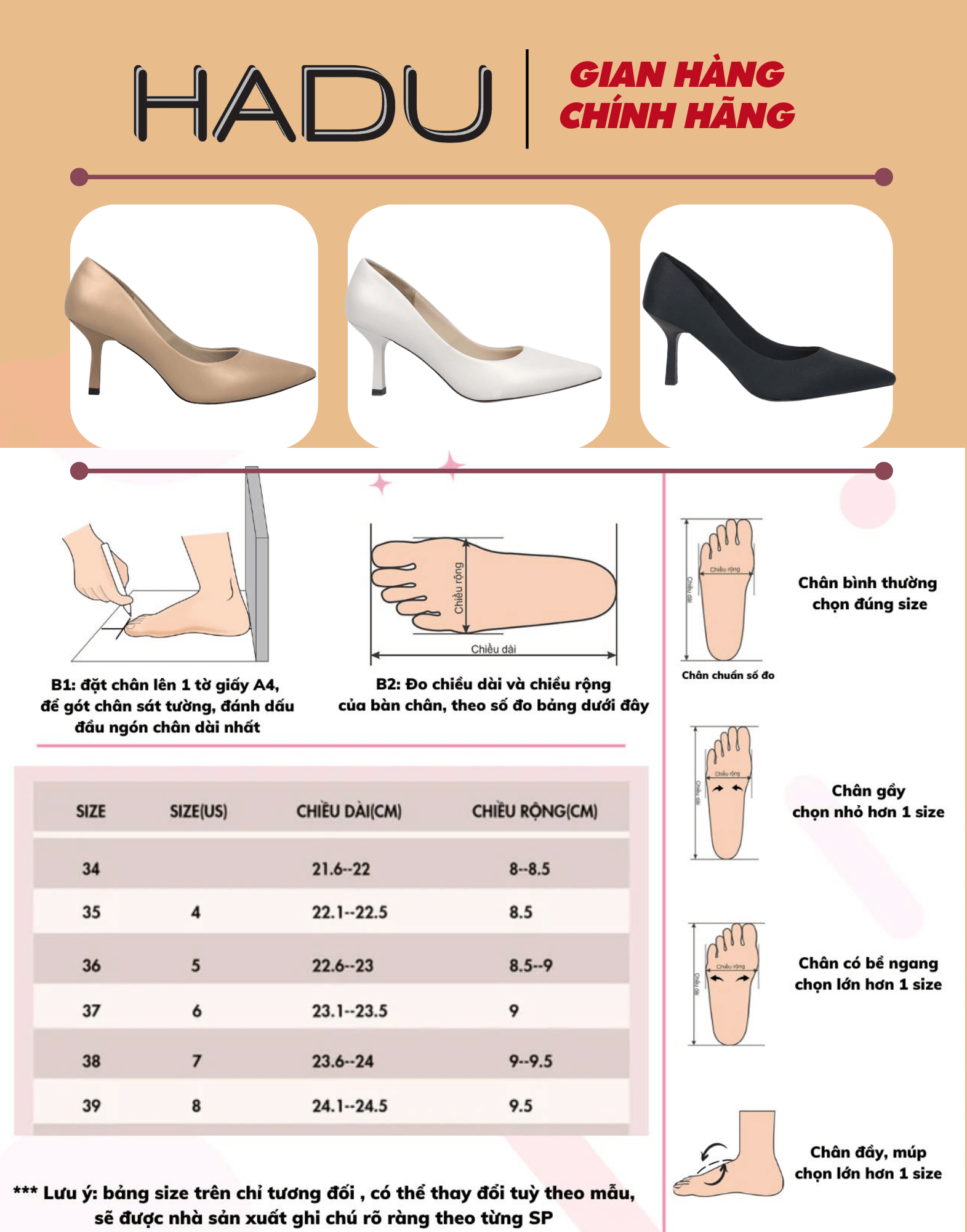 Mô tả Giày Bít Cao Gót 7P Công Sở Da Mềm HADU GG760 Lót Khử Mùi Êm Ái BH 12 Tháng - 5