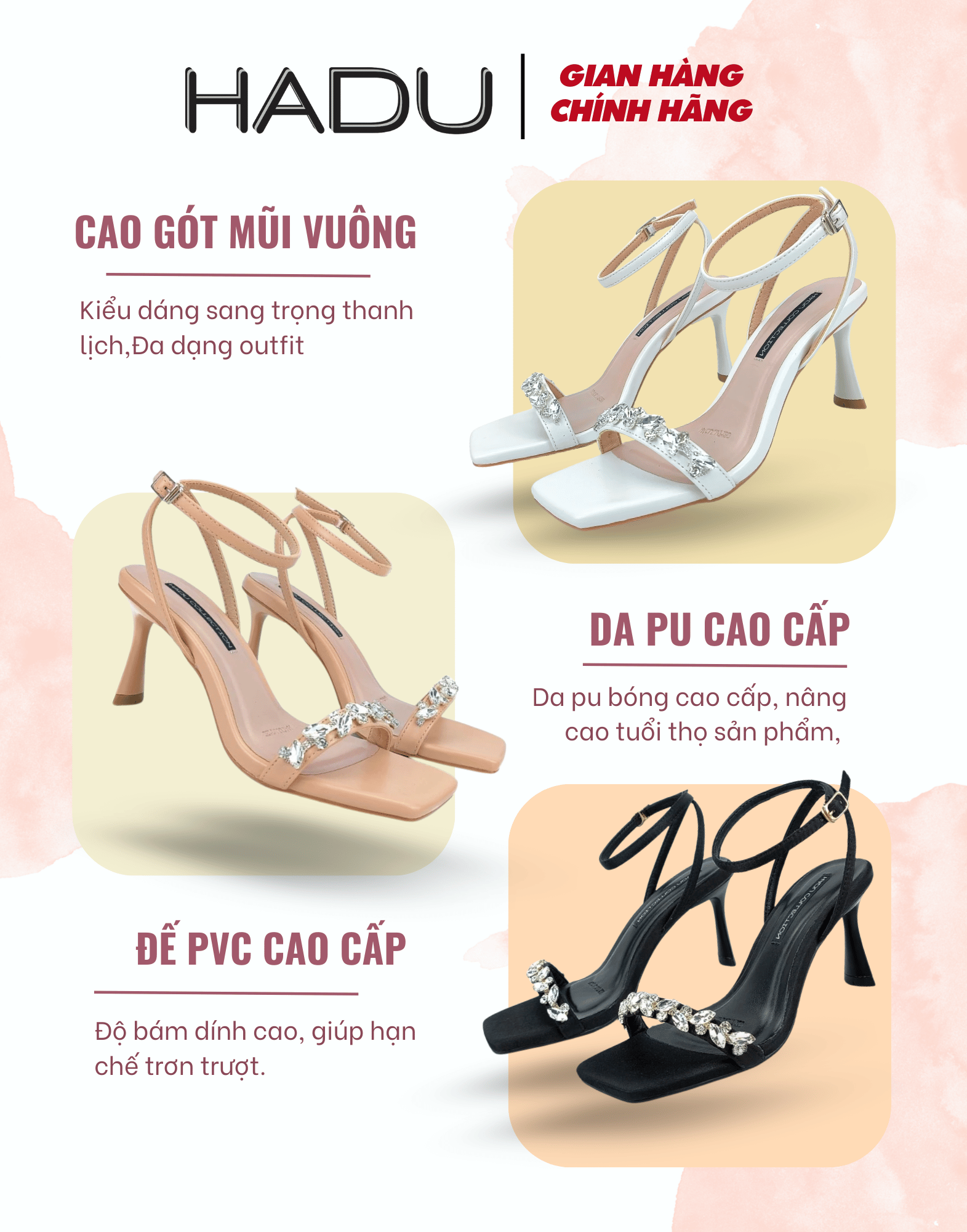Mô tả Cao Gót 7P Quai Ngang Đính Đá HADU M7129 Sang Trọng Cao Cấp BH 12T - 1