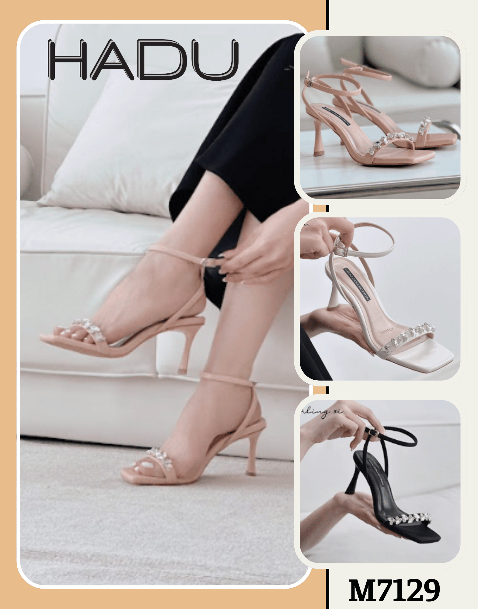 Mô tả Cao Gót 7P Quai Ngang Đính Đá HADU M7129 Sang Trọng Cao Cấp BH 12T - 4