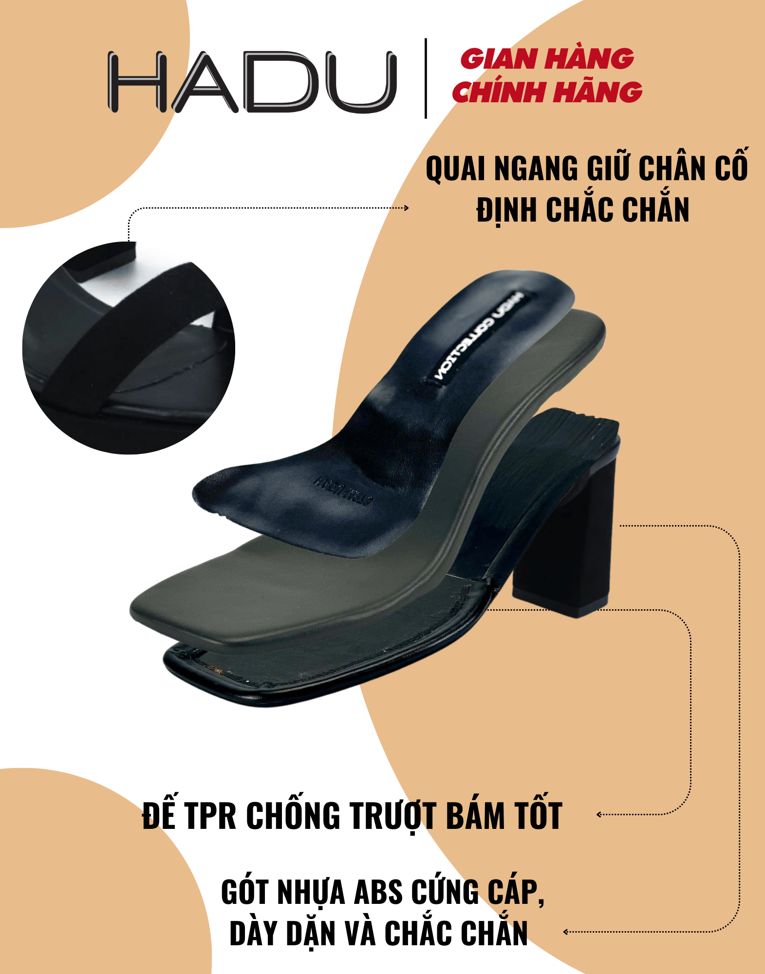 Giày Sandal HADU M7140 chi tiết gót vuông