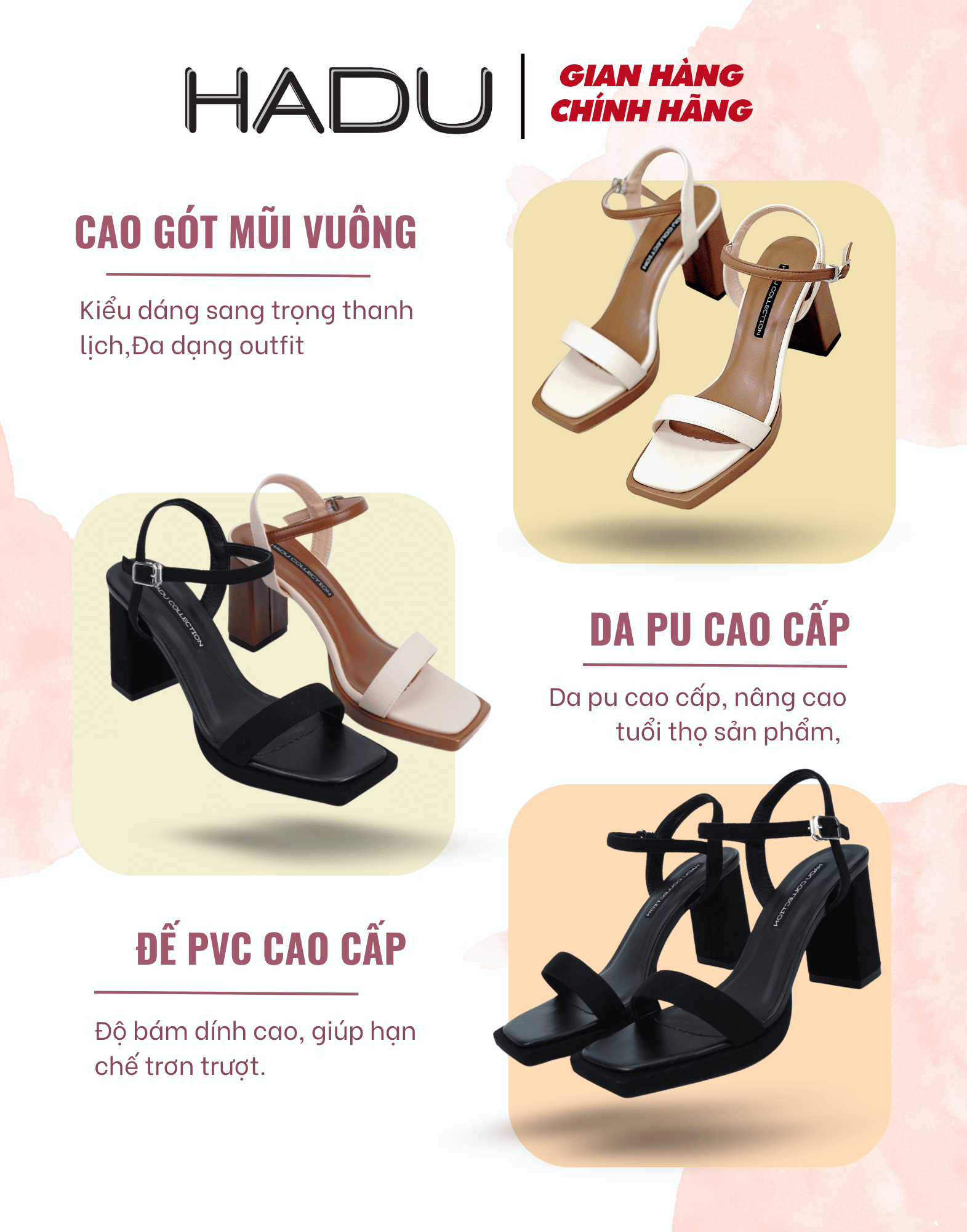 Giày Sandal Cao Gót 9P Đế Vuông HADU M7140
