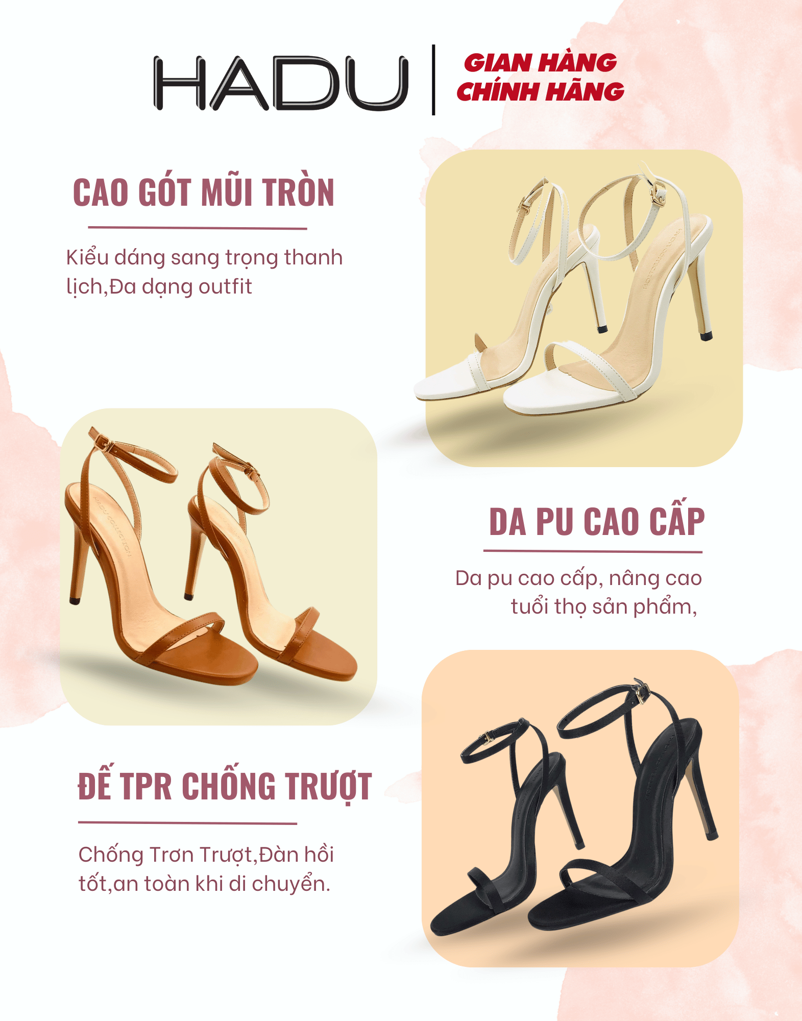 Giày Cao Gót 9P Sandal Quai Mảnh HADU G931 Đen