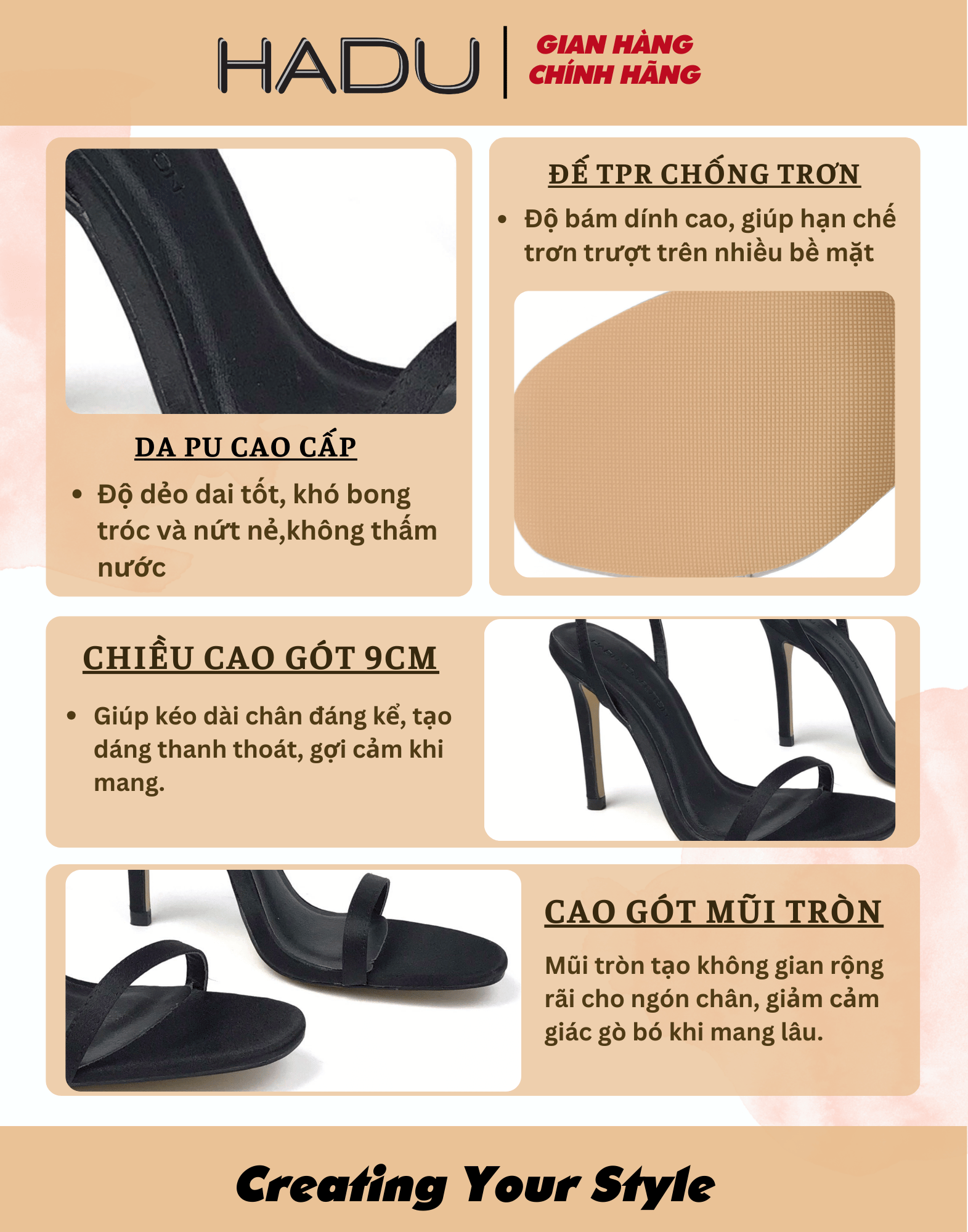 Giày Cao Gót 9P Sandal Quai Mảnh HADU G931 Trắng