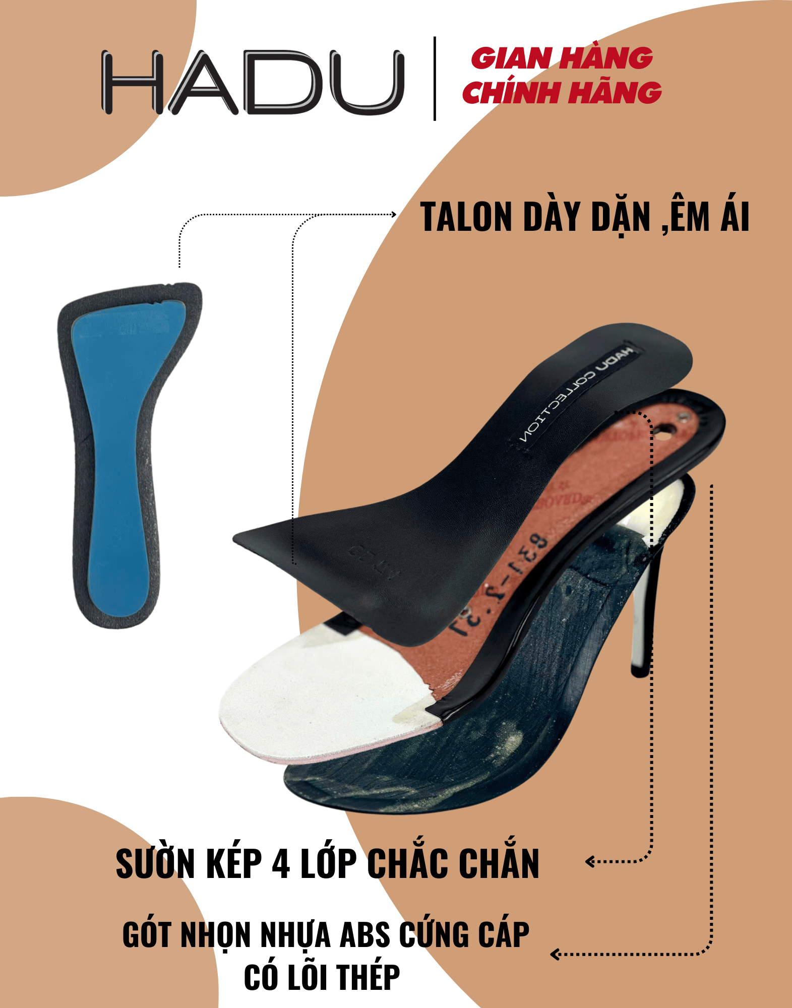 Giày Cao Gót 9P Sandal Quai Mảnh HADU G931 Kem