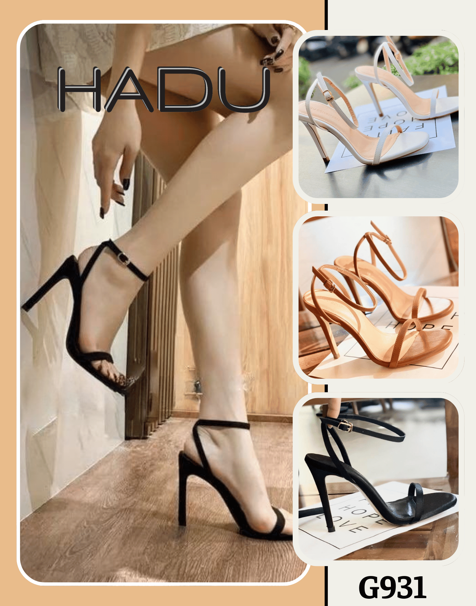Giày Cao Gót 9P Sandal Quai Mảnh HADU G931 Bò