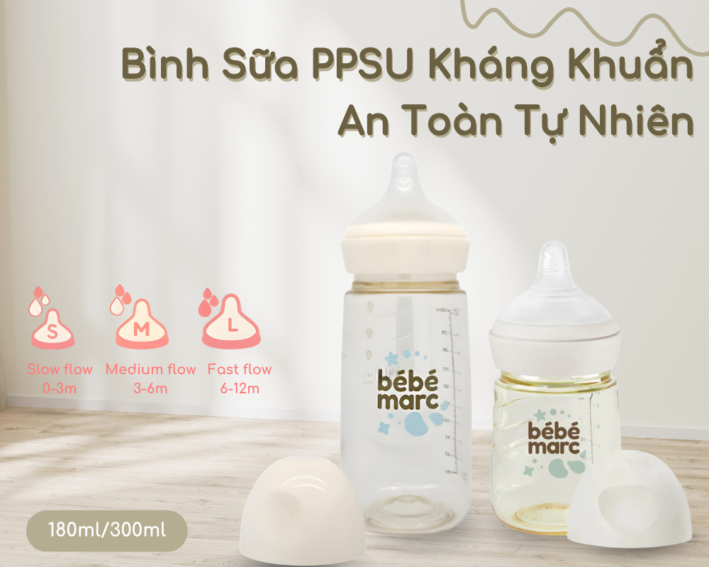 Mô tả Bình Sữa PPSU Kháng Khuẩn bébémarc  – An Toàn Tự Nhiên (Size 180ml, 300ml) - 1