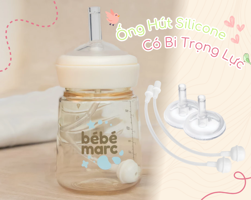Mô tả Ống Hút Silicone Có Bi Trọng Lực bébémarc - Giúp Bé Uống Dễ Dàng Ở Mọi Góc Độ (Set 2 cái) - 1