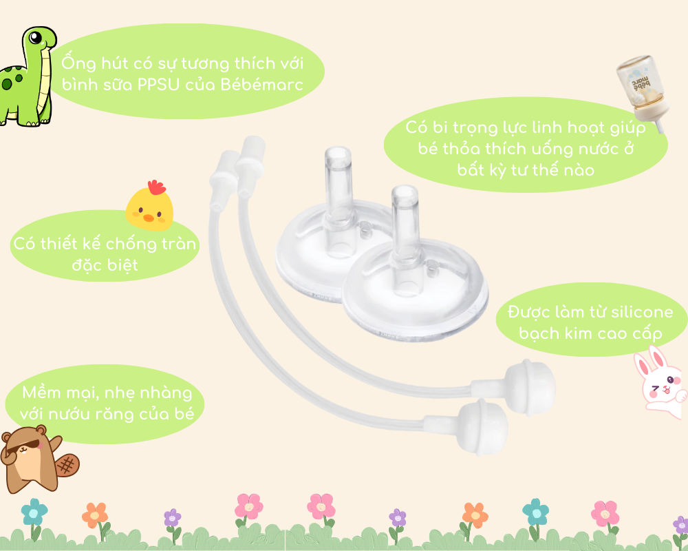 Mô tả Ống Hút Silicone Có Bi Trọng Lực bébémarc - Giúp Bé Uống Dễ Dàng Ở Mọi Góc Độ (Set 2 cái) - 2