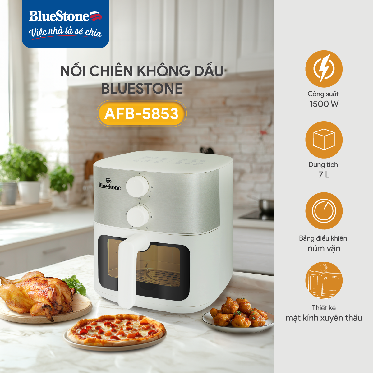 Mô tả Nồi Chiên Không Dầu BlueStone AFB-5853 - 7 Lít - 1500W - 1