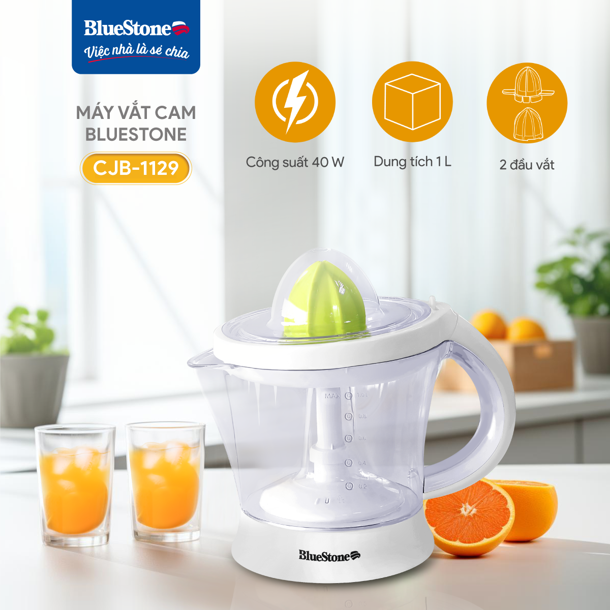 Mô tả Máy Vắt Cam BlueStone CJB-1129 - 1 lít - 40W - 1