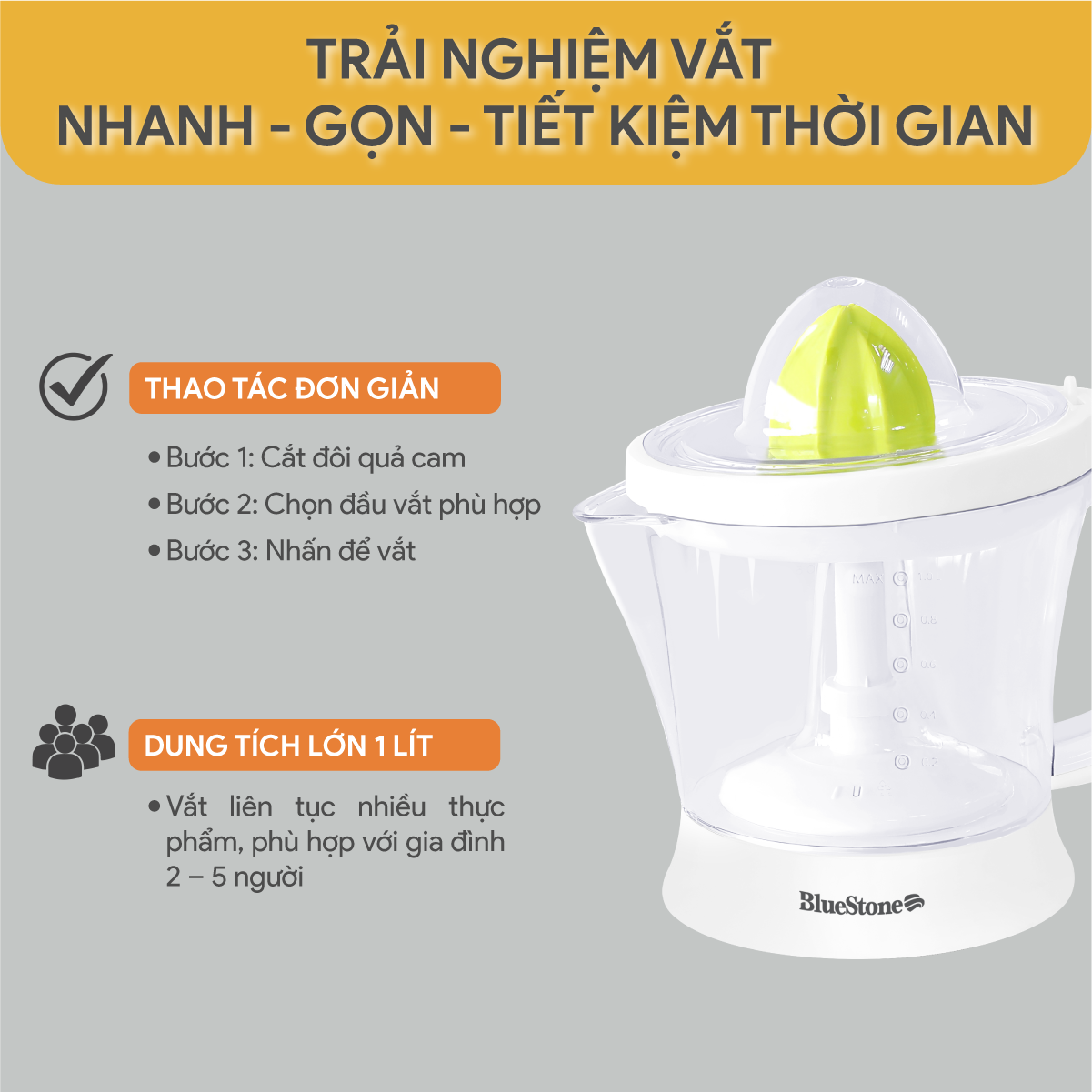 Mô tả Máy Vắt Cam BlueStone CJB-1129 - 1 lít - 40W - 6