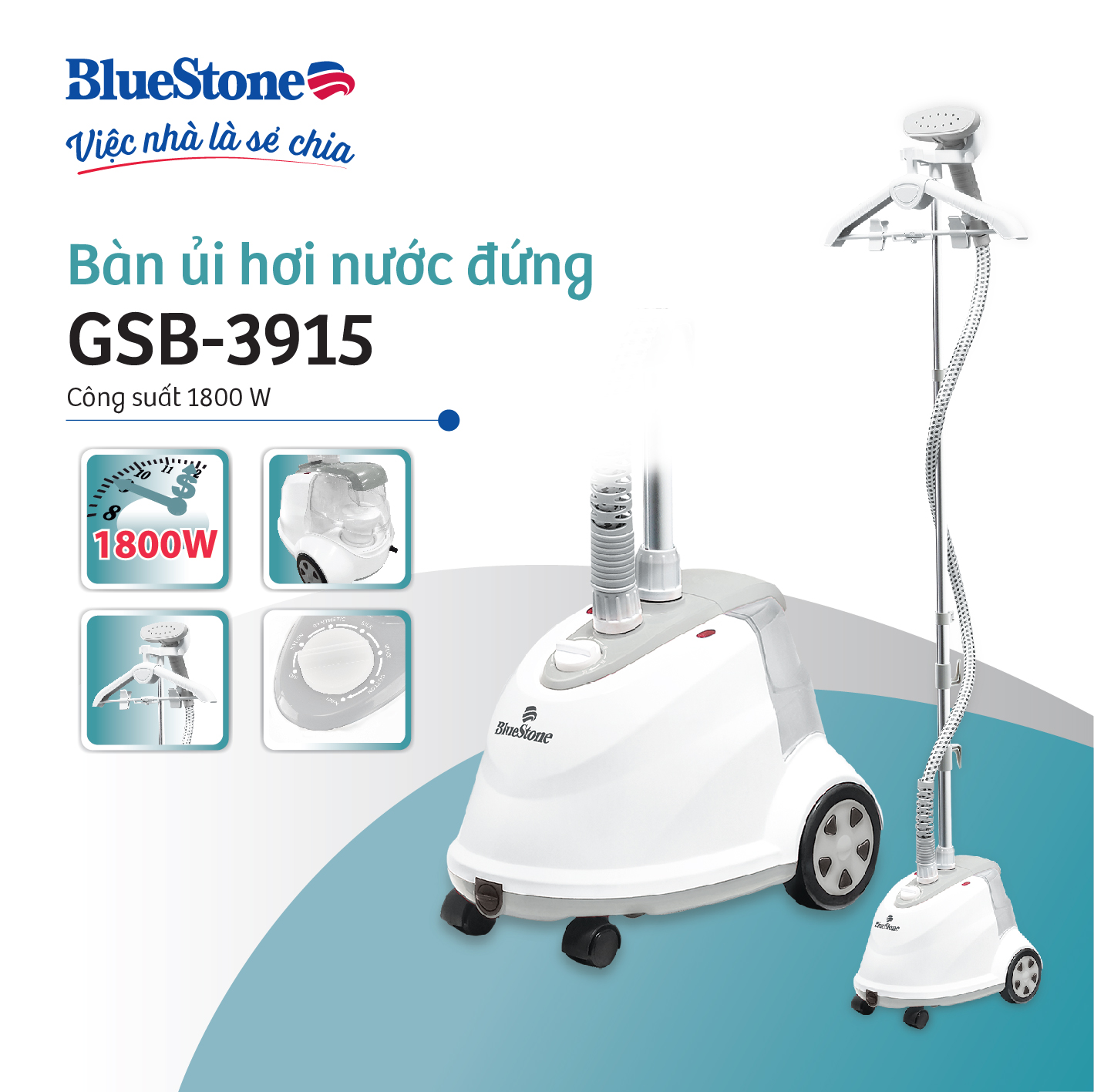 Mô tả Bàn ủi hơi nước đứng BlueStone GSB-3915 - 1800W - 1