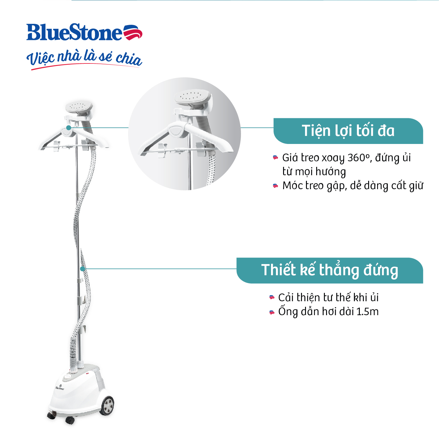 Mô tả Bàn ủi hơi nước đứng BlueStone GSB-3915 - 1800W - 2