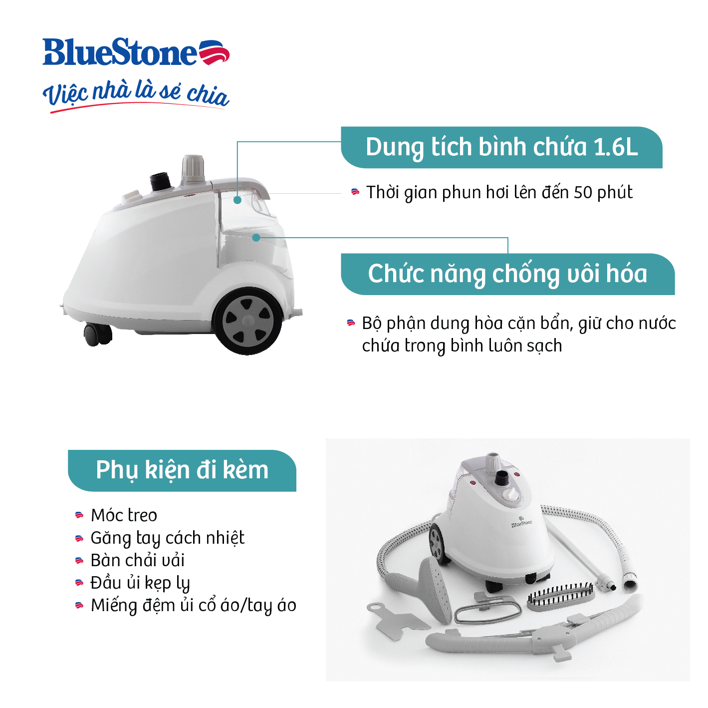 Mô tả Bàn ủi hơi nước đứng BlueStone GSB-3915 - 1800W - 4